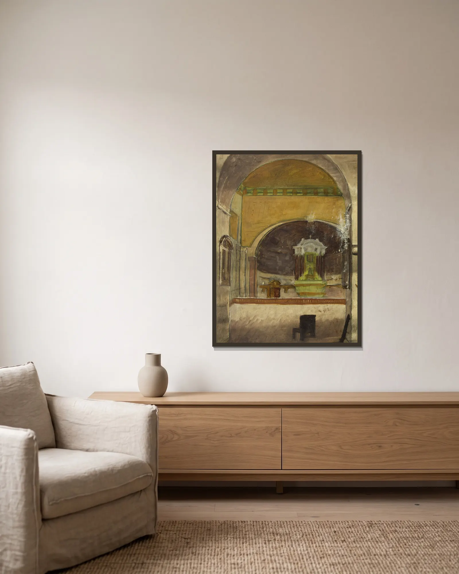 Intérieur d’église (Assise) av Arthur-Joseph Gueniot inramad på en vägg