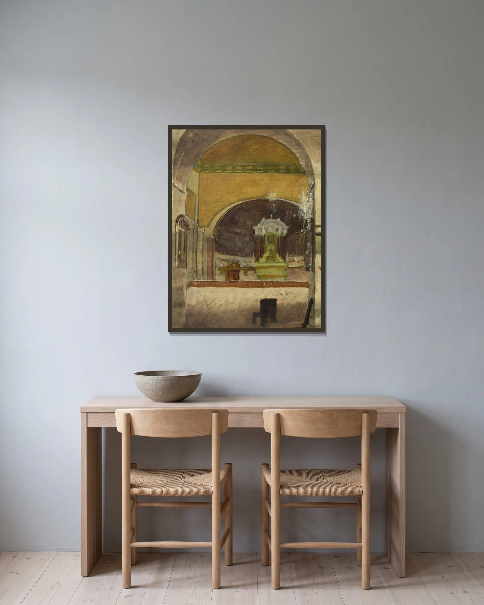 Intérieur d’église (Assise) av Arthur-Joseph Gueniot inramad på en vägg