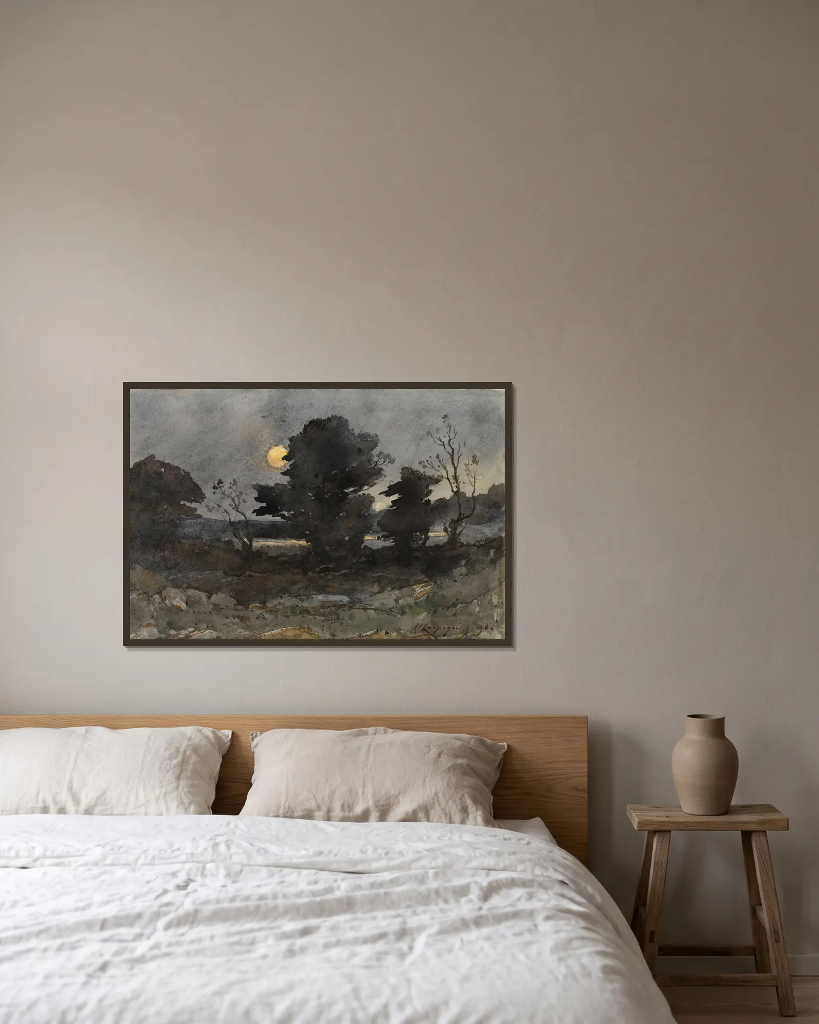 Clair de lune av Henri-Joseph Harpignies inramad på en vägg