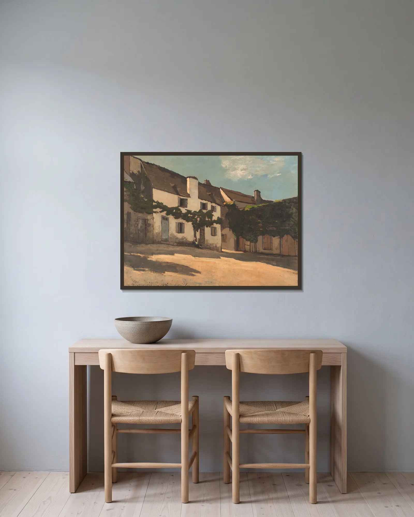 Maison à Hérisson av Henri-Joseph Harpignies inramad på en vägg