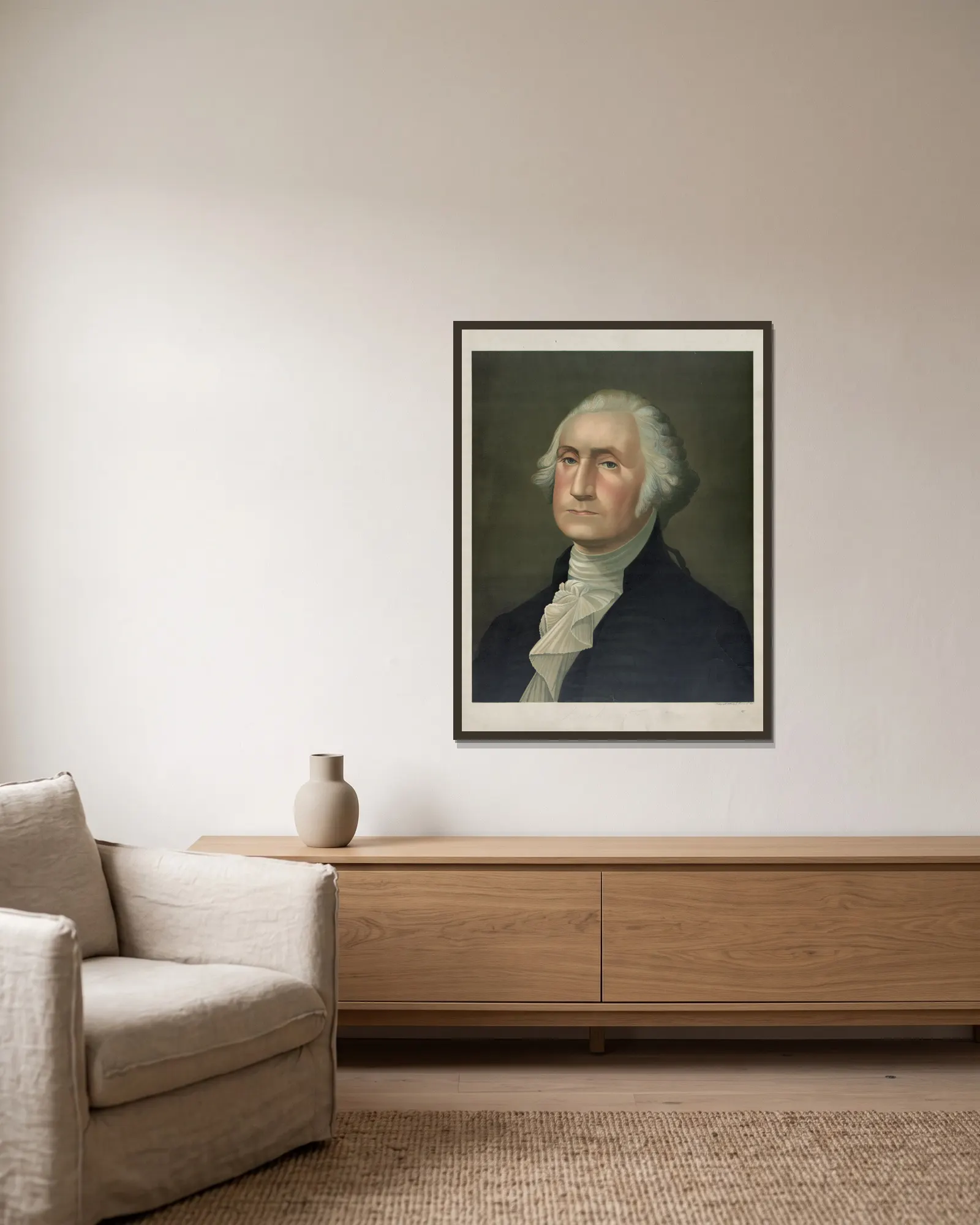 George Washington av Joseph Hoover inramad på en vägg