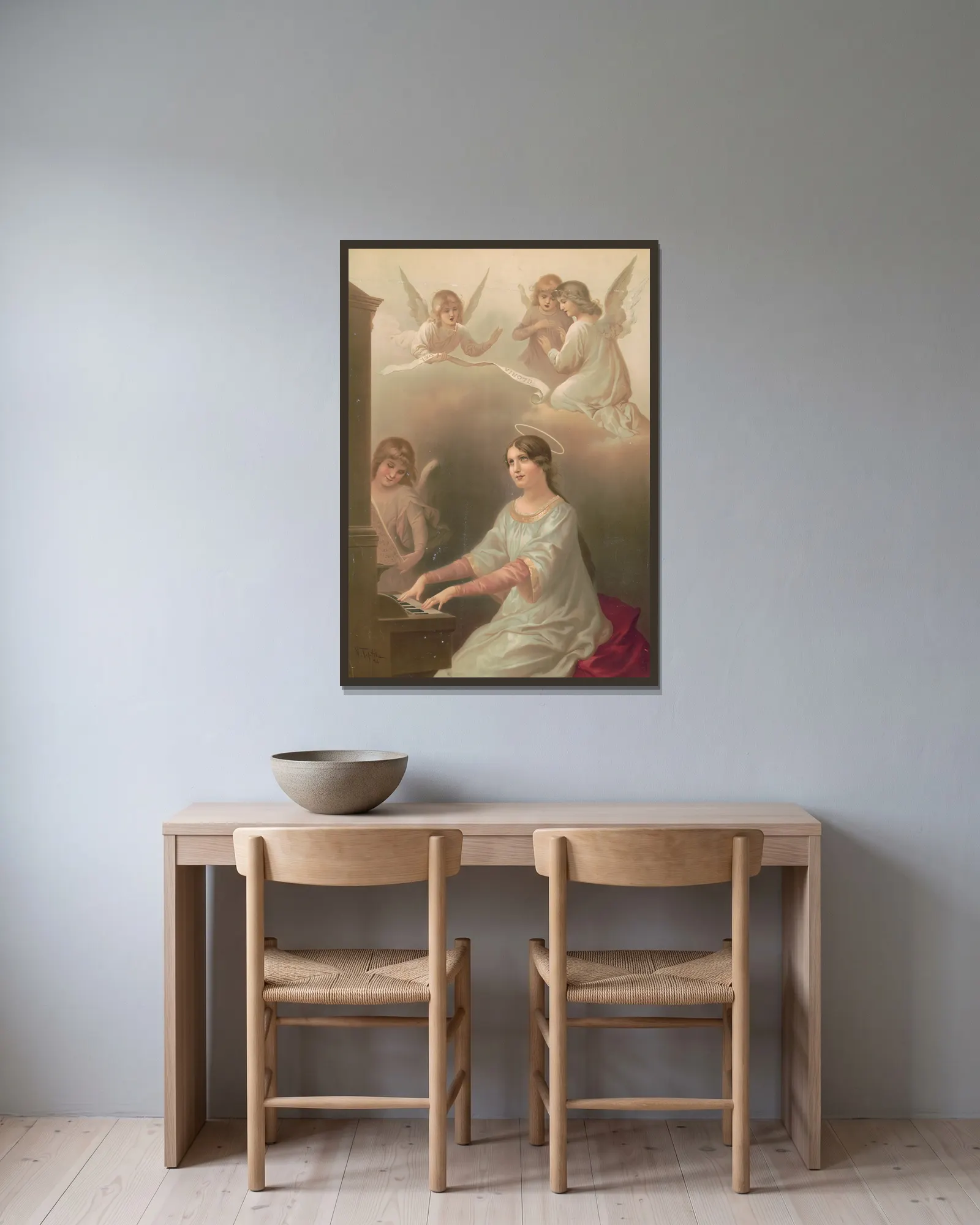 St. Cecilia av Joseph Hoover inramad på en vägg