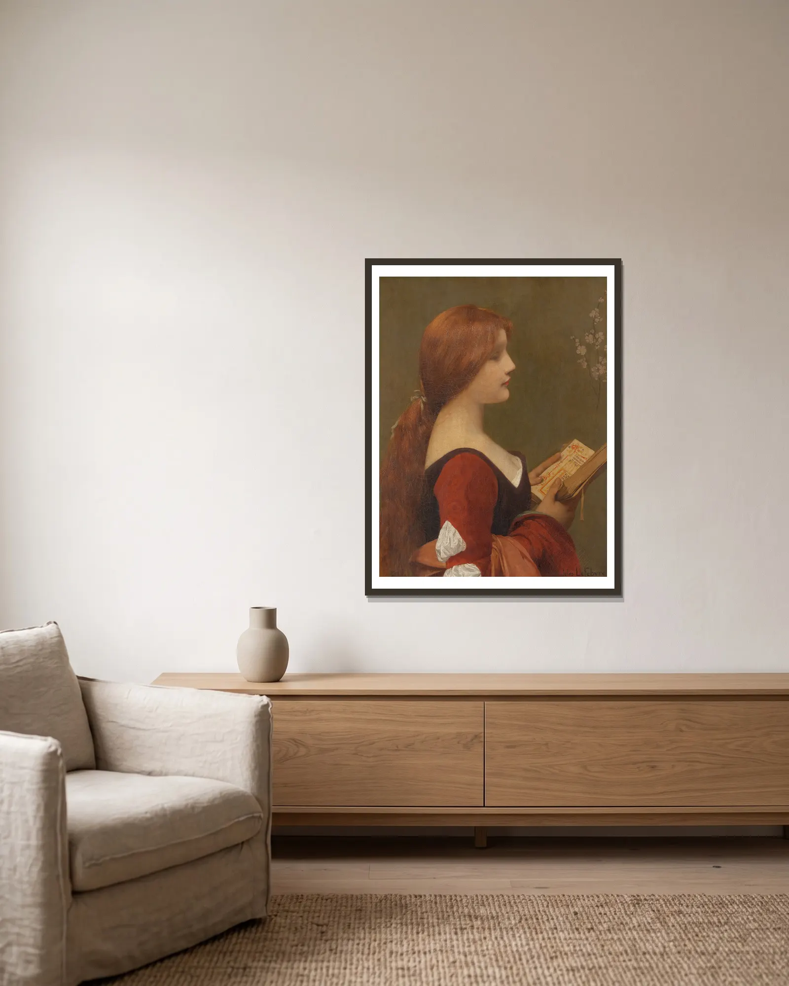 Jeanne la Rousse – nr 2 av Jules Joseph Lefebvre inramad på en vägg