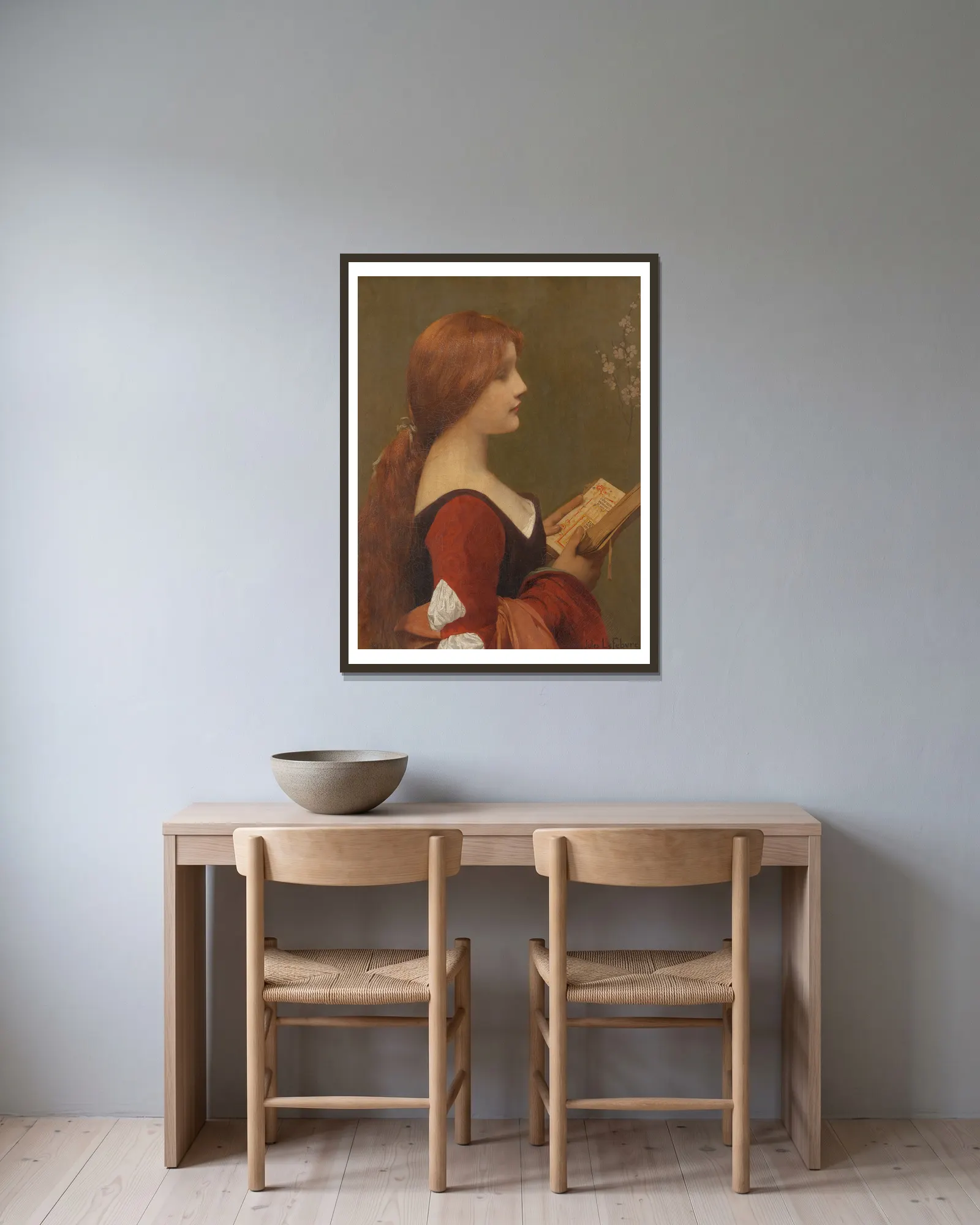 Jeanne la Rousse – nr 2 av Jules Joseph Lefebvre inramad på en vägg