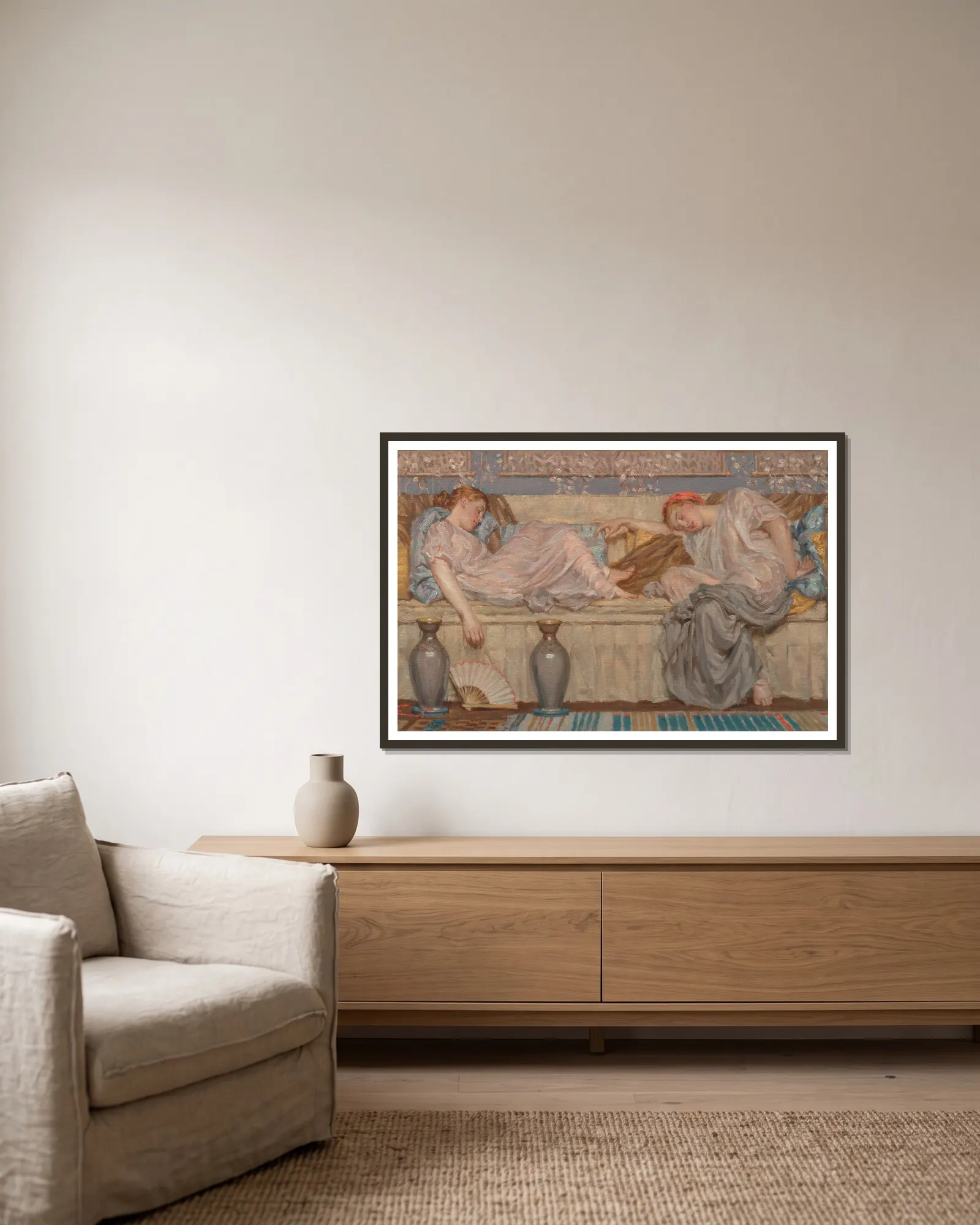 Beads (Study) av Albert Joseph Moore inramad på en vägg