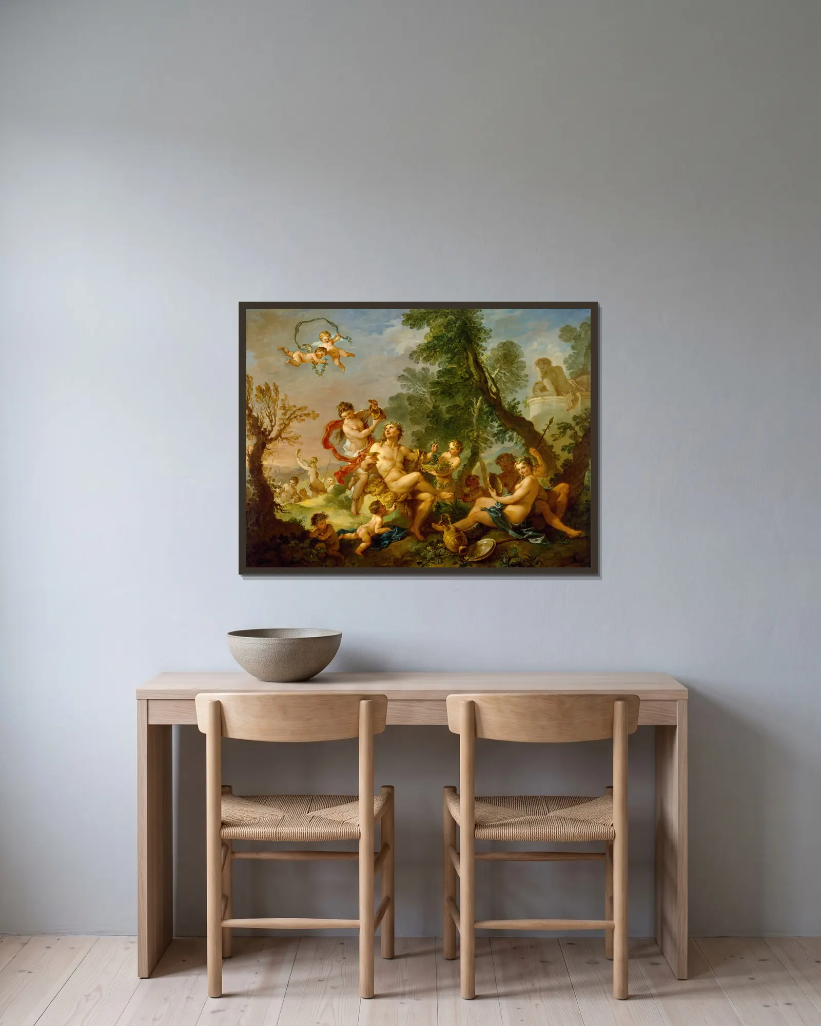 Bacchanal av Charles-Joseph Natoire inramad på en vägg