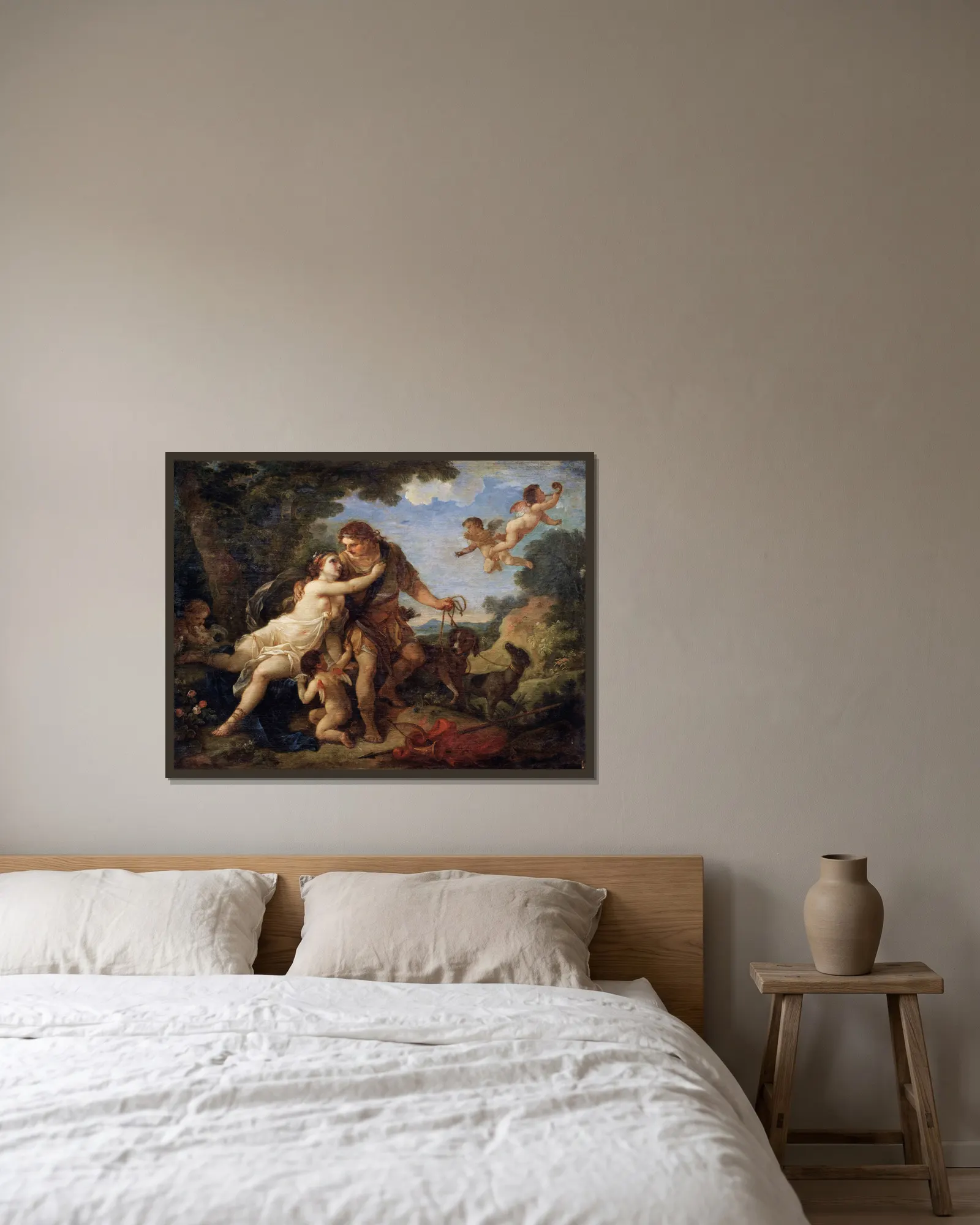Venus And adonis av Charles-Joseph Natoire inramad på en vägg