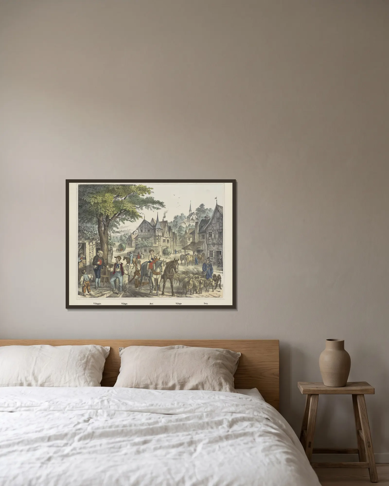 Village av Joseph Scholz inramad på en vägg