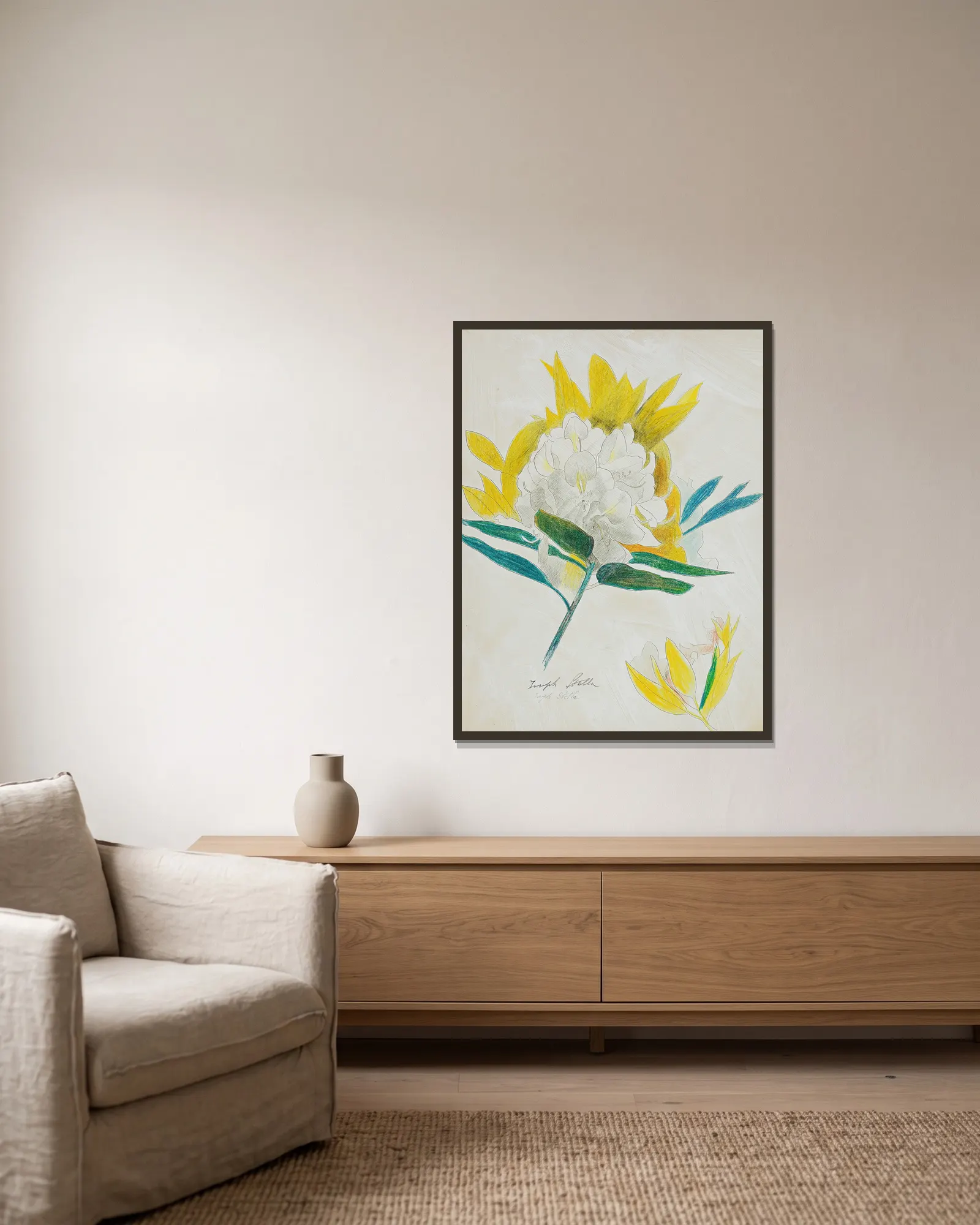 Cactus Flower av Joseph Stella inramad på en vägg