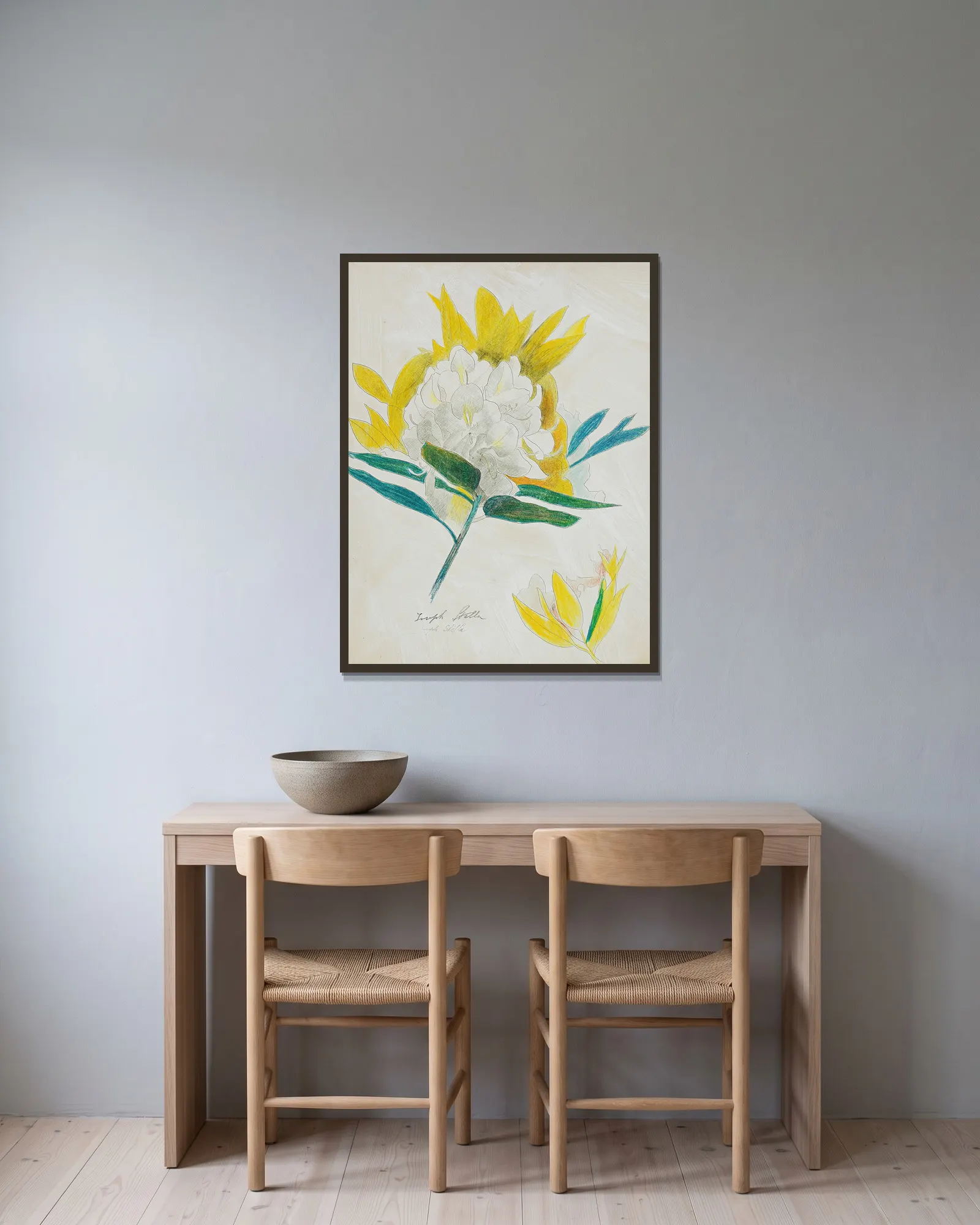 Cactus Flower av Joseph Stella inramad på en vägg