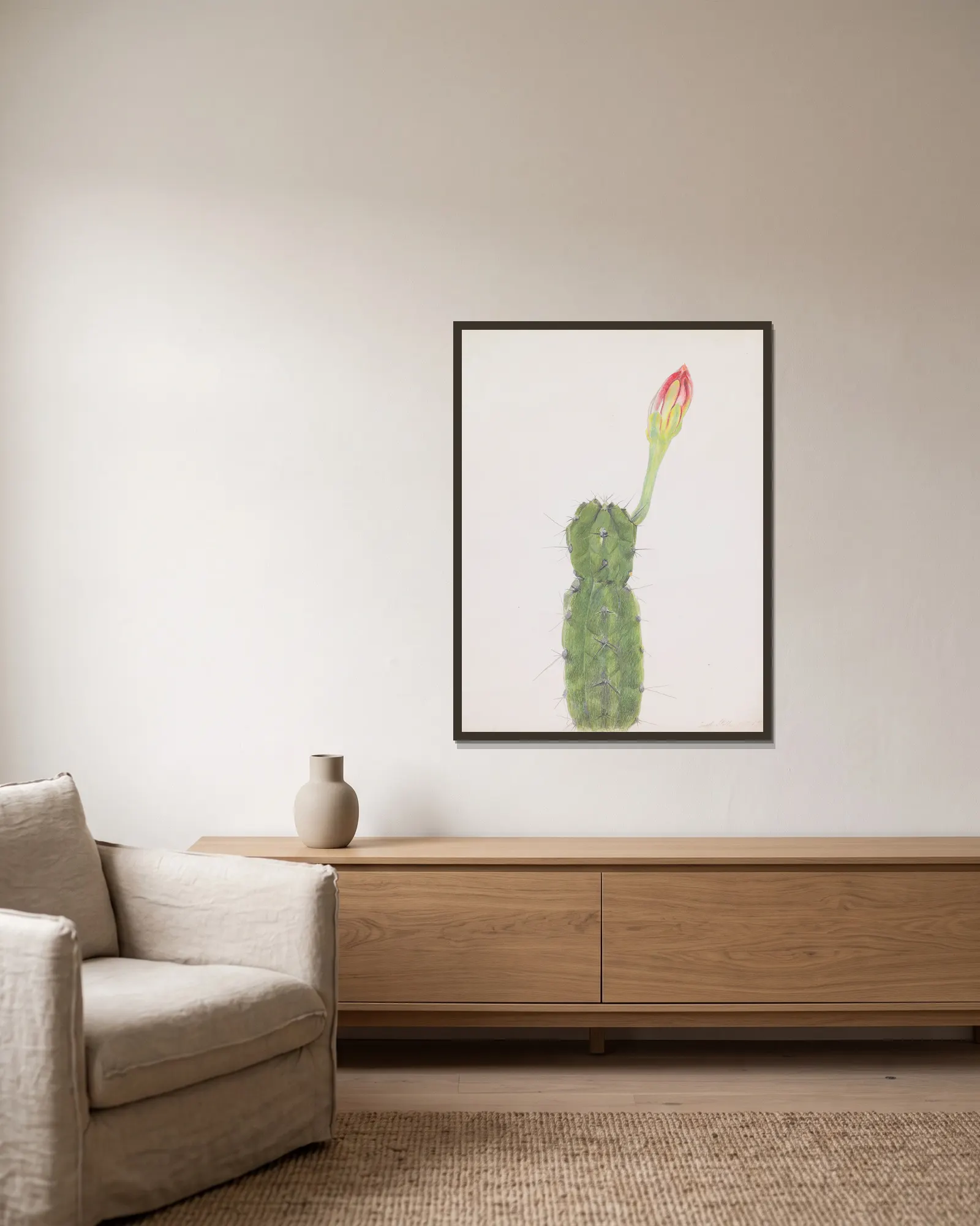 Cactus av Joseph Stella inramad på en vägg