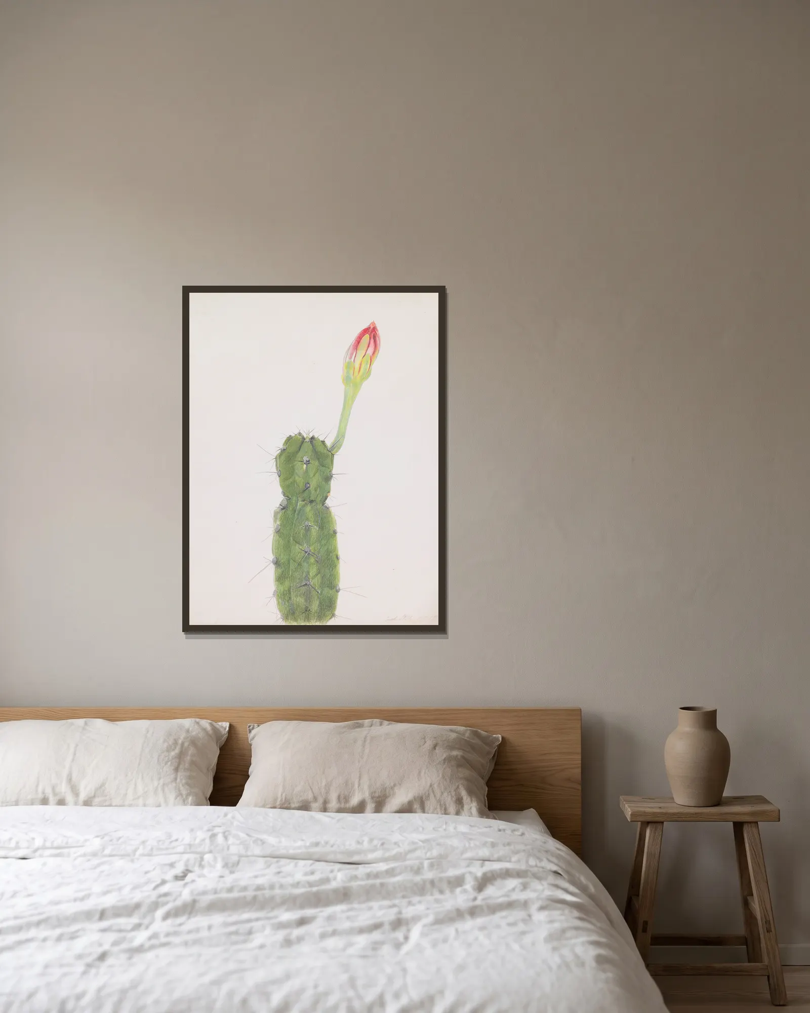 Cactus av Joseph Stella inramad på en vägg