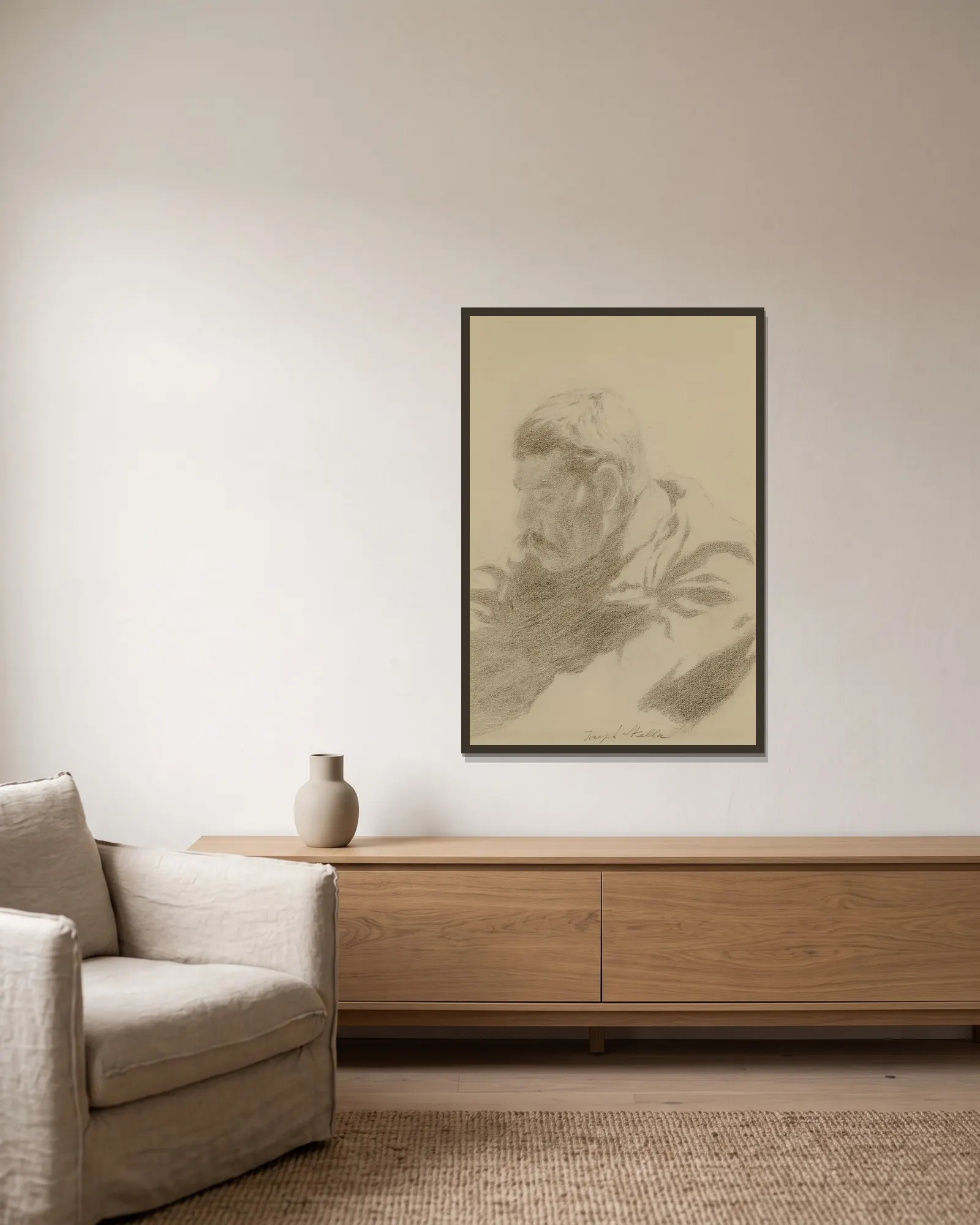 Man Resting av Joseph Stella inramad på en vägg