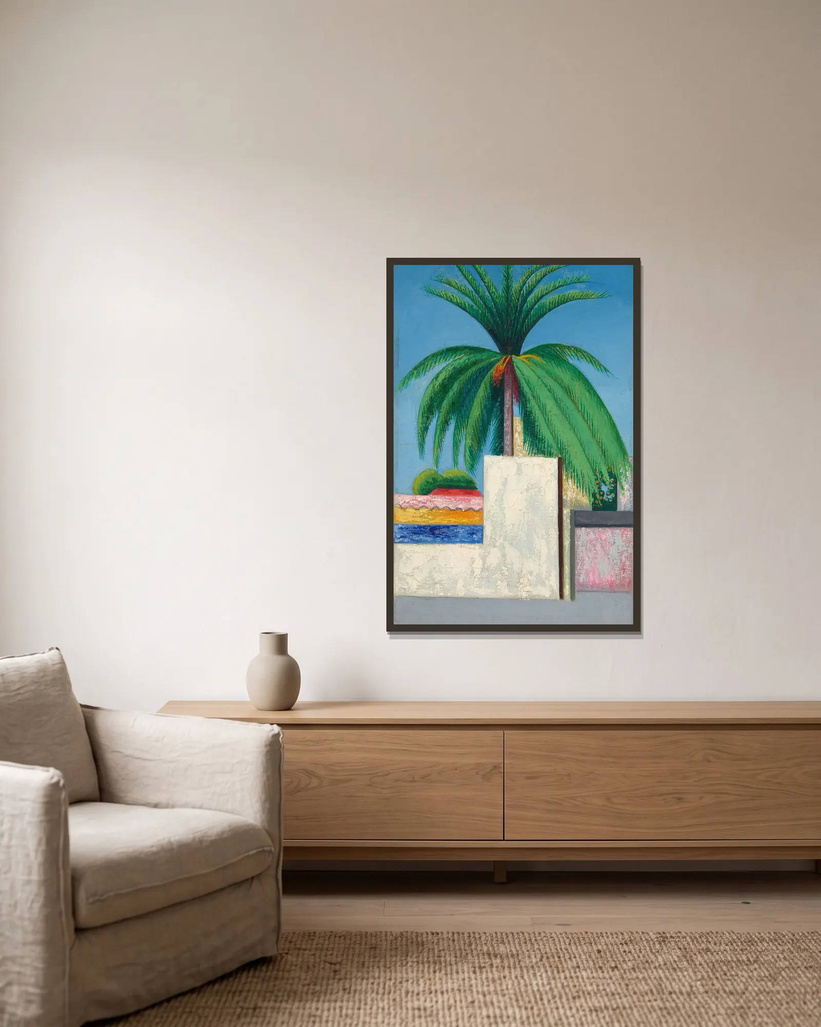 Palm Tree av Joseph Stella inramad på en vägg