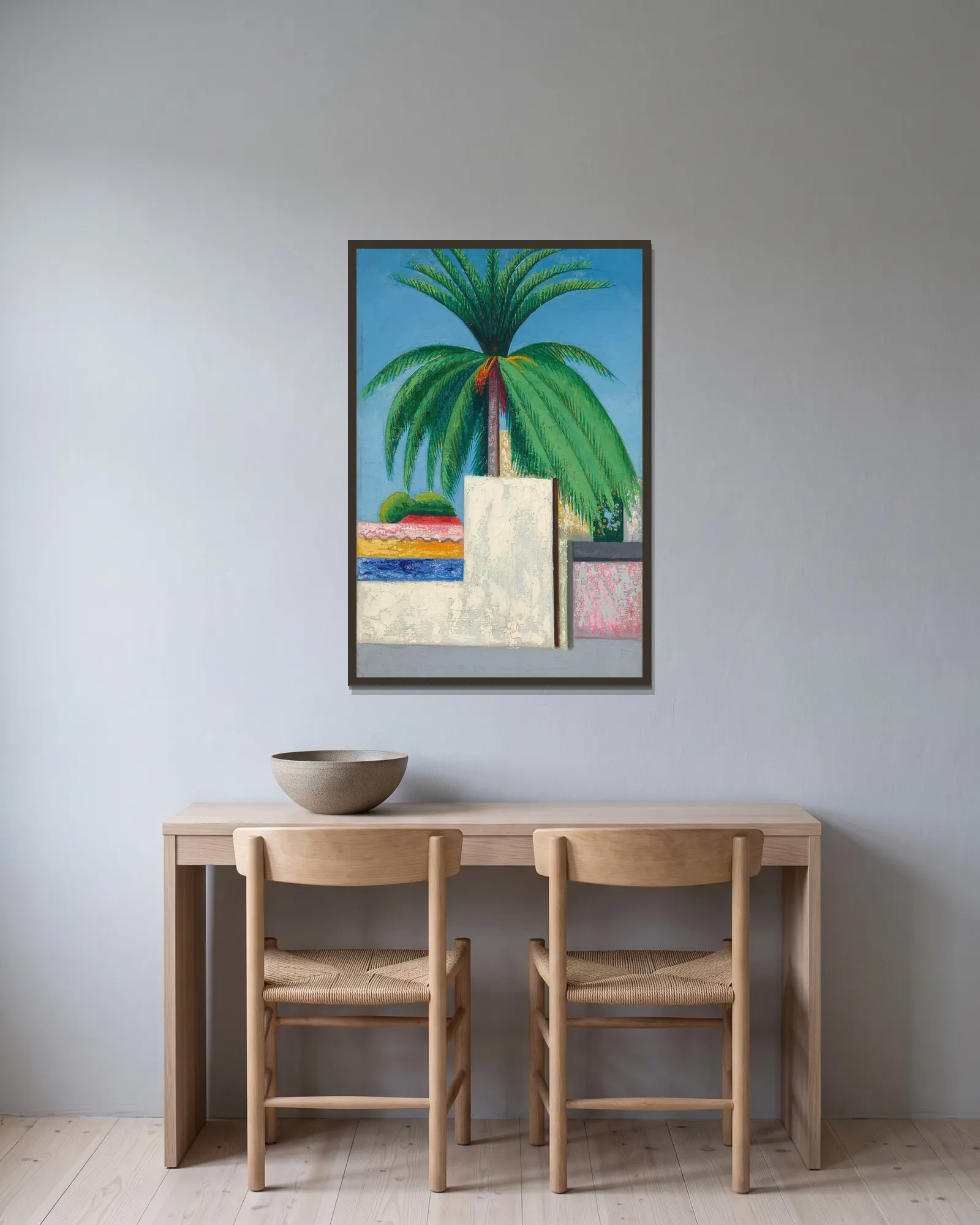 Palm Tree av Joseph Stella inramad på en vägg