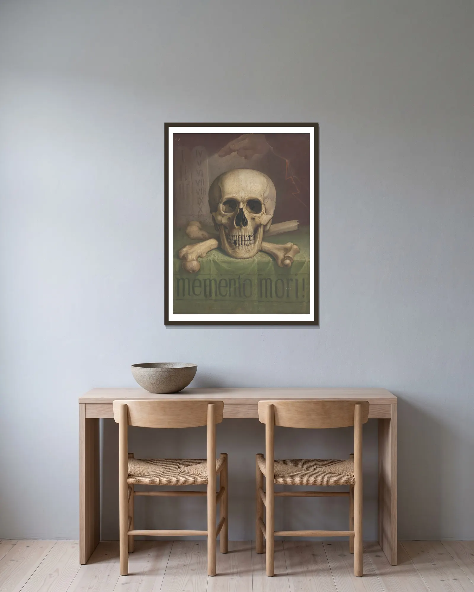 Memento mori av Jozef Hanula inramad på en vägg