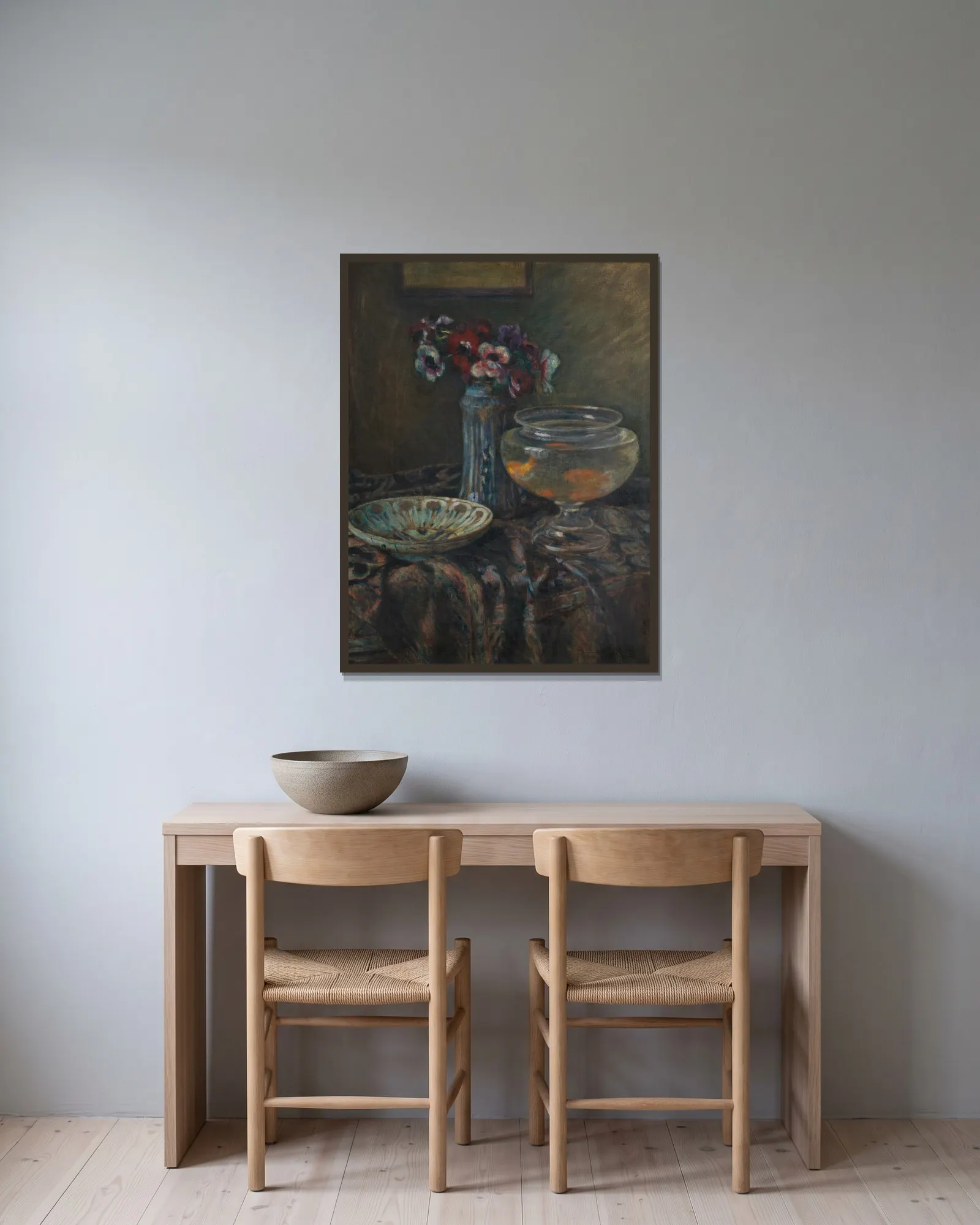 Anemones av Józef Pankiewicz inramad på en vägg