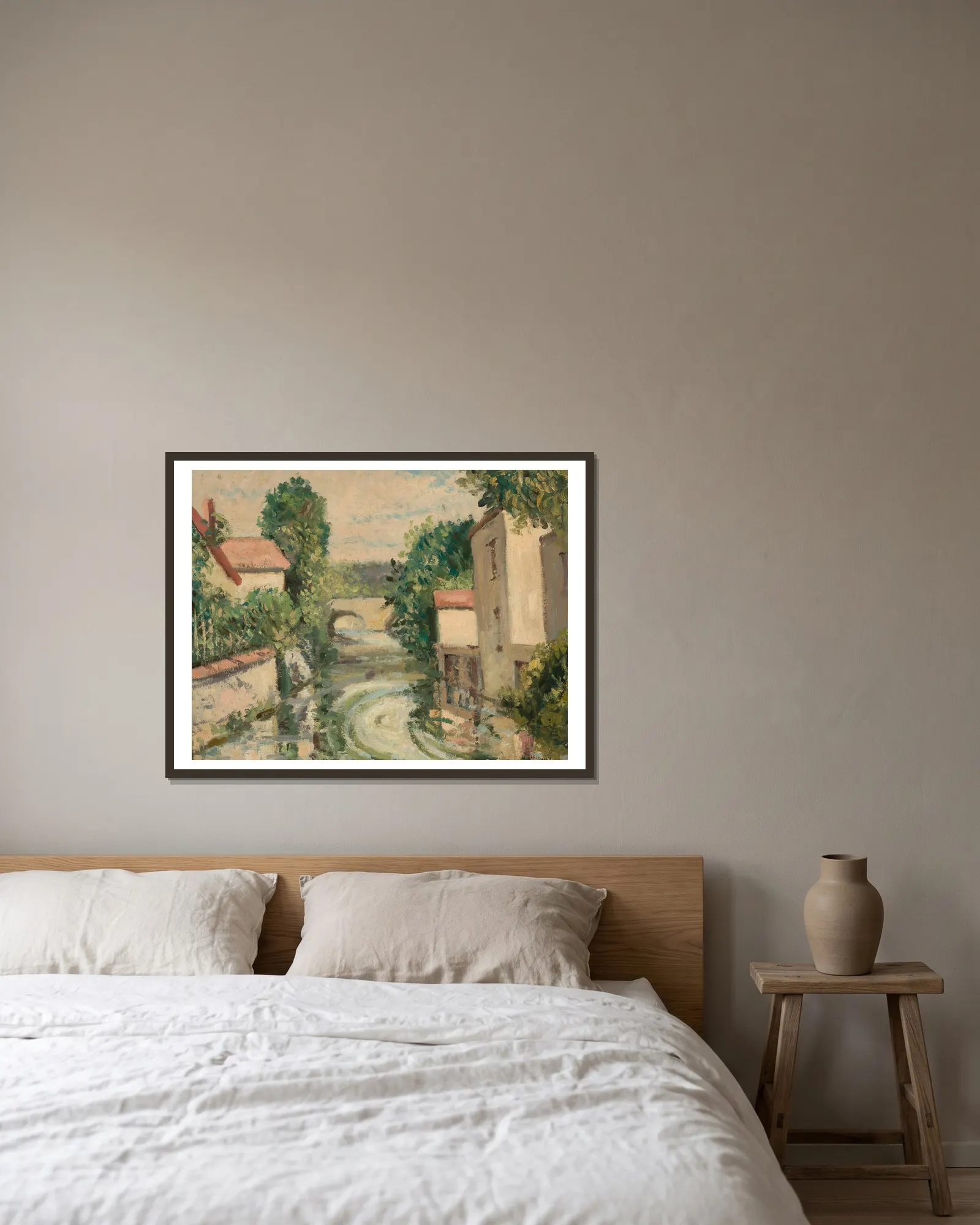 Landscape av Józef Pankiewicz inramad på en vägg