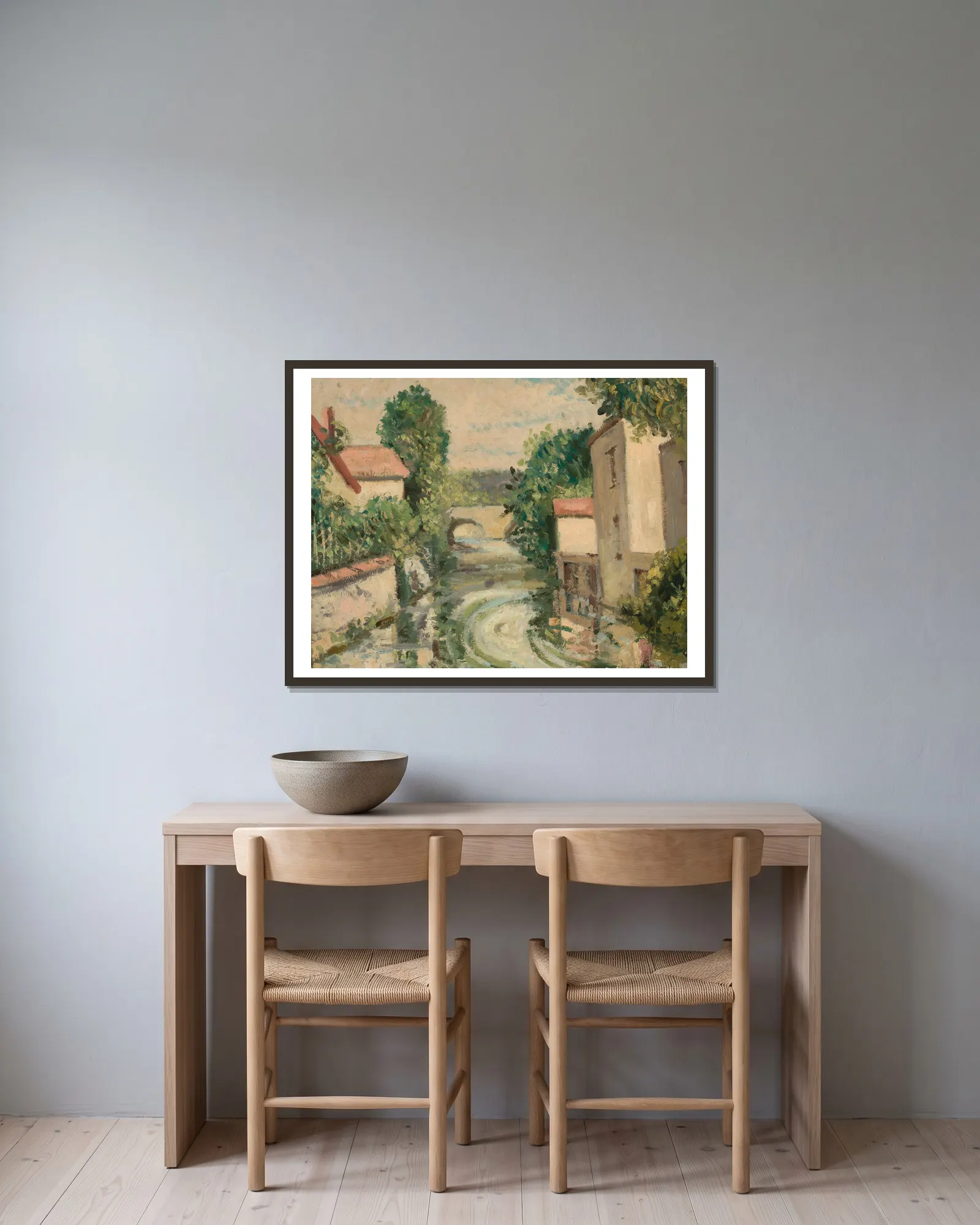 Landscape av Józef Pankiewicz inramad på en vägg
