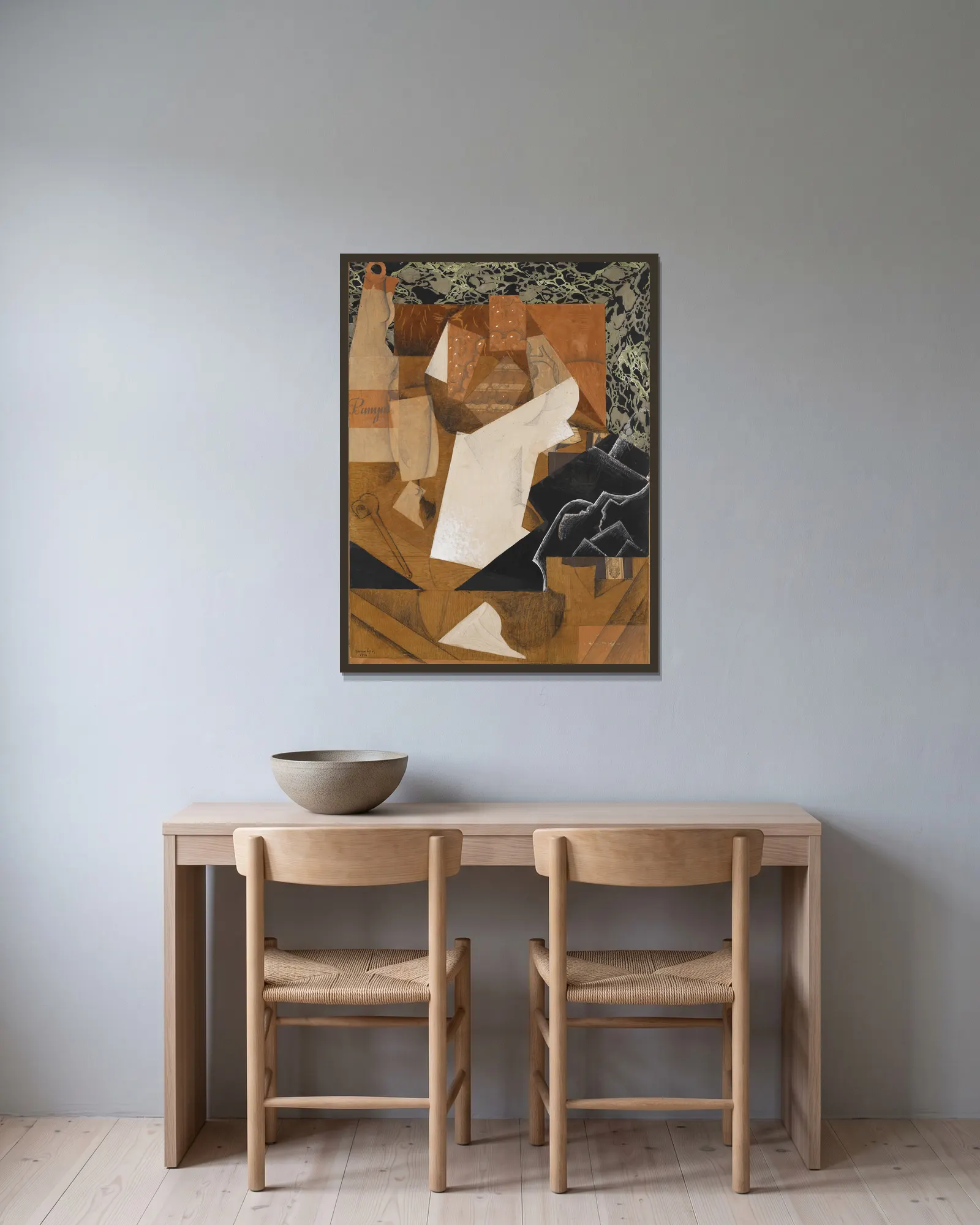 Stilleben mit Trauben av Juan Gris inramad på en vägg