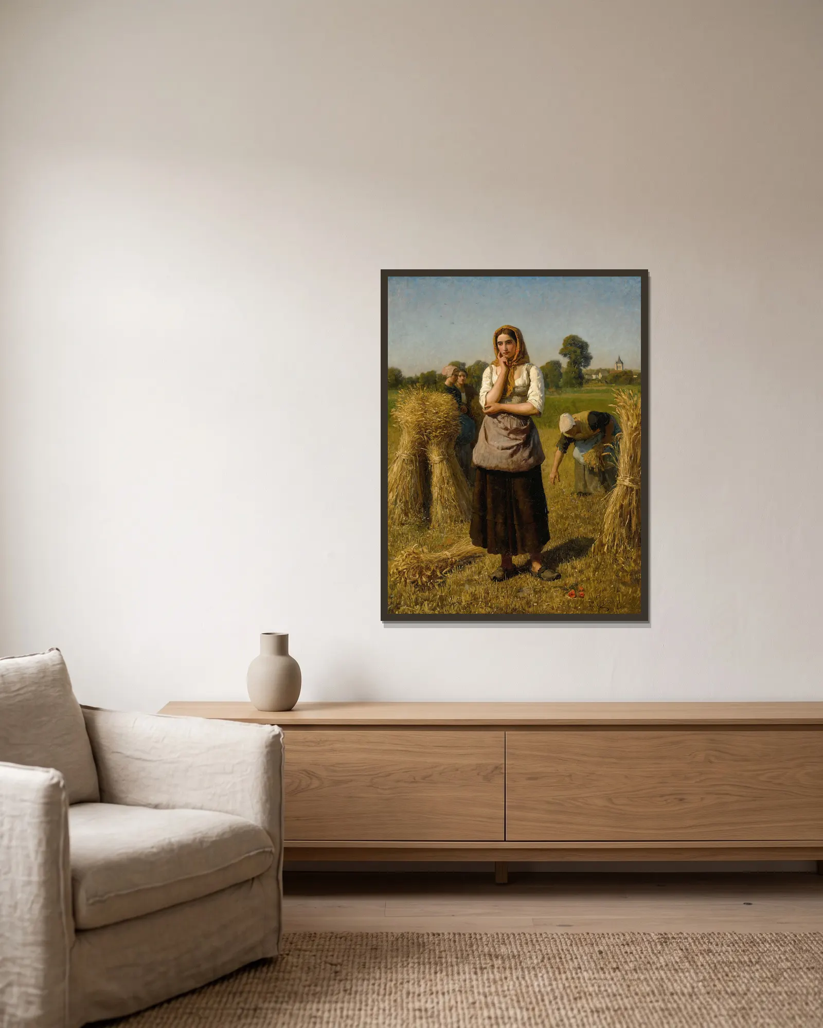 La Glaneuse av Jules Breton inramad på en vägg