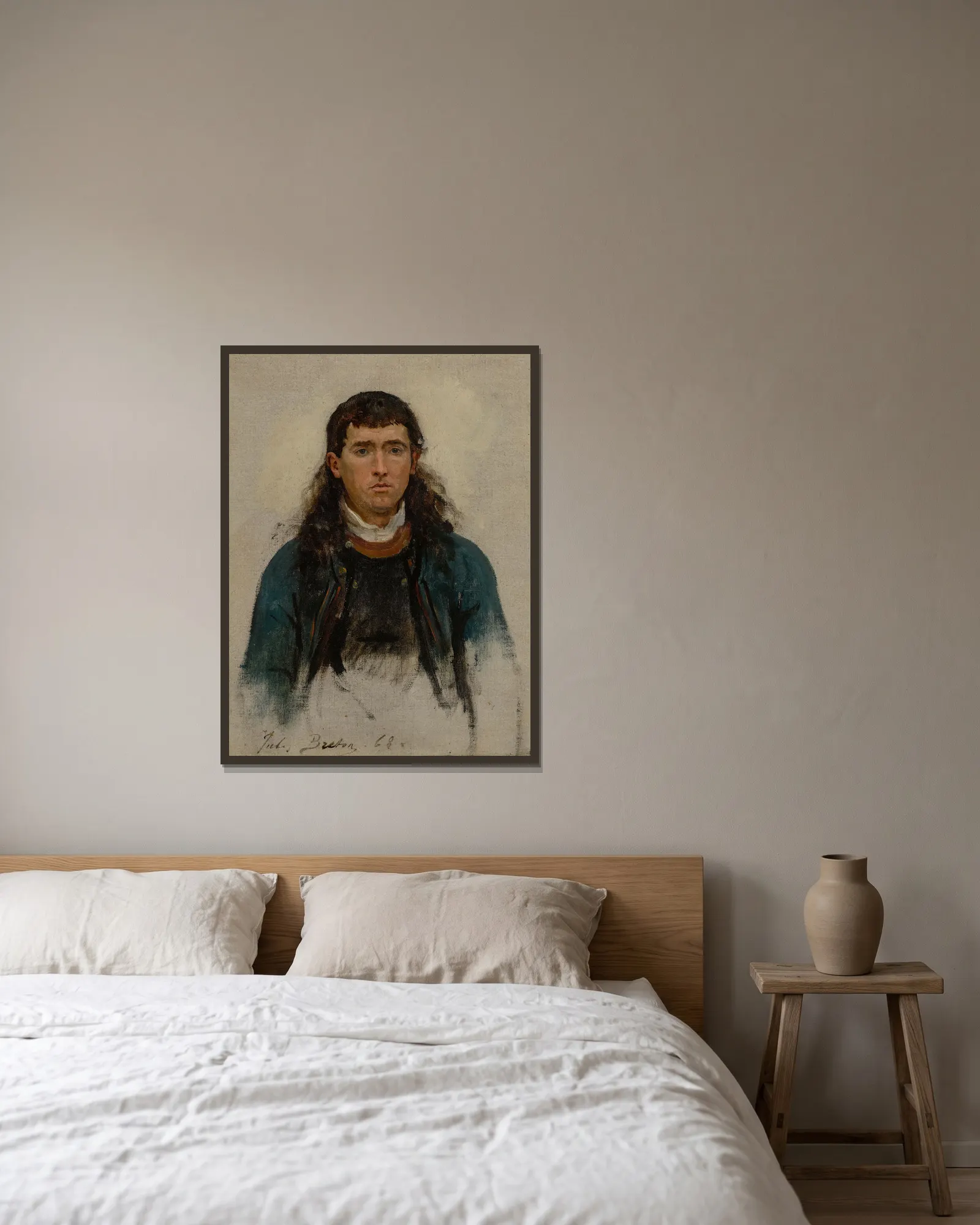 Portrait D’homme (Study For un Grand Pardon Breton) av Jules Breton inramad på en vägg