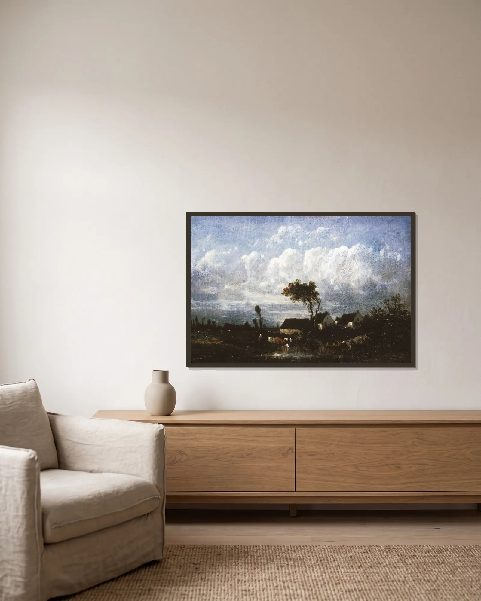 Landscape (19th century) av Jules Dupré inramad på en vägg