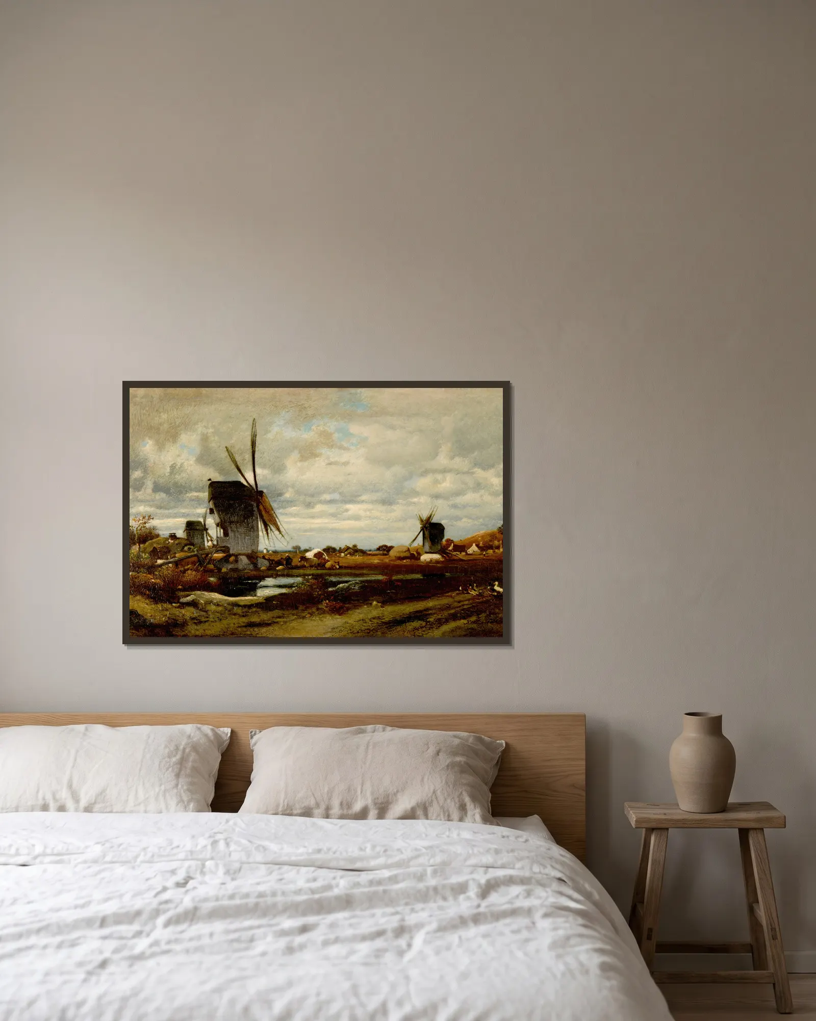 Les moulins à vent av Jules Dupré inramad på en vägg