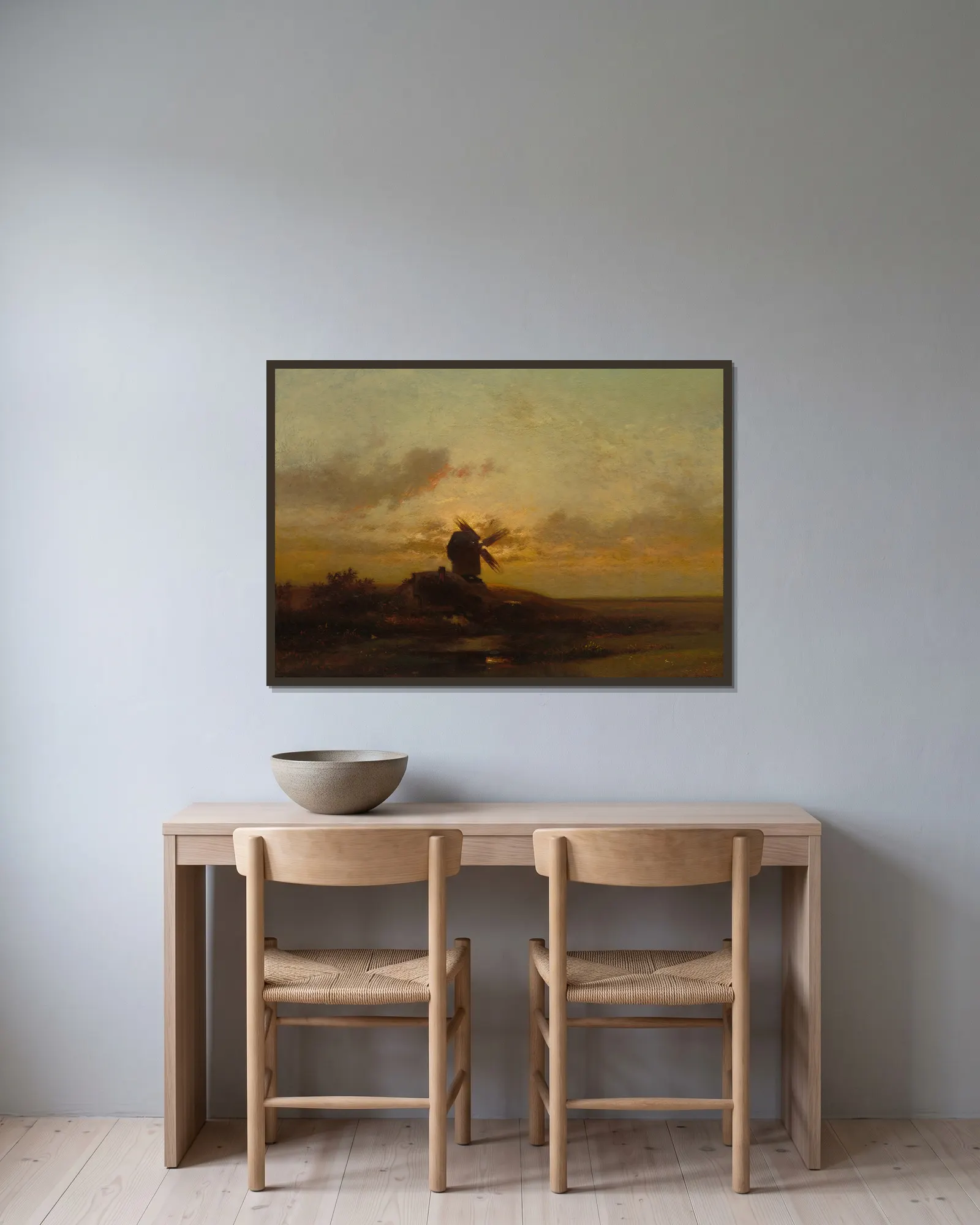 The Windmill av Jules Dupré inramad på en vägg