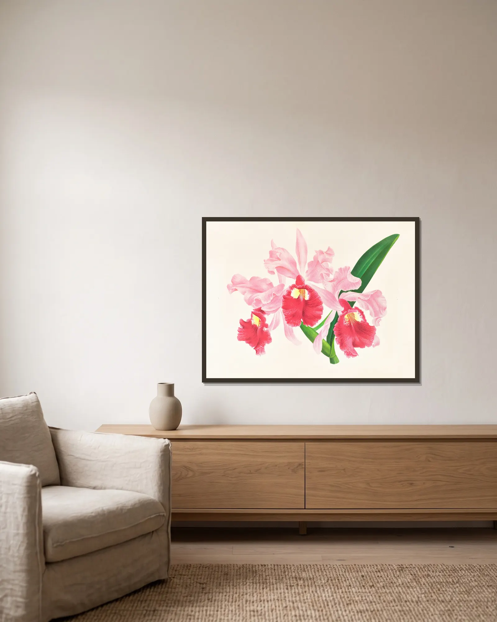 Cattleya gigas av Jean Jules Linden inramad på en vägg