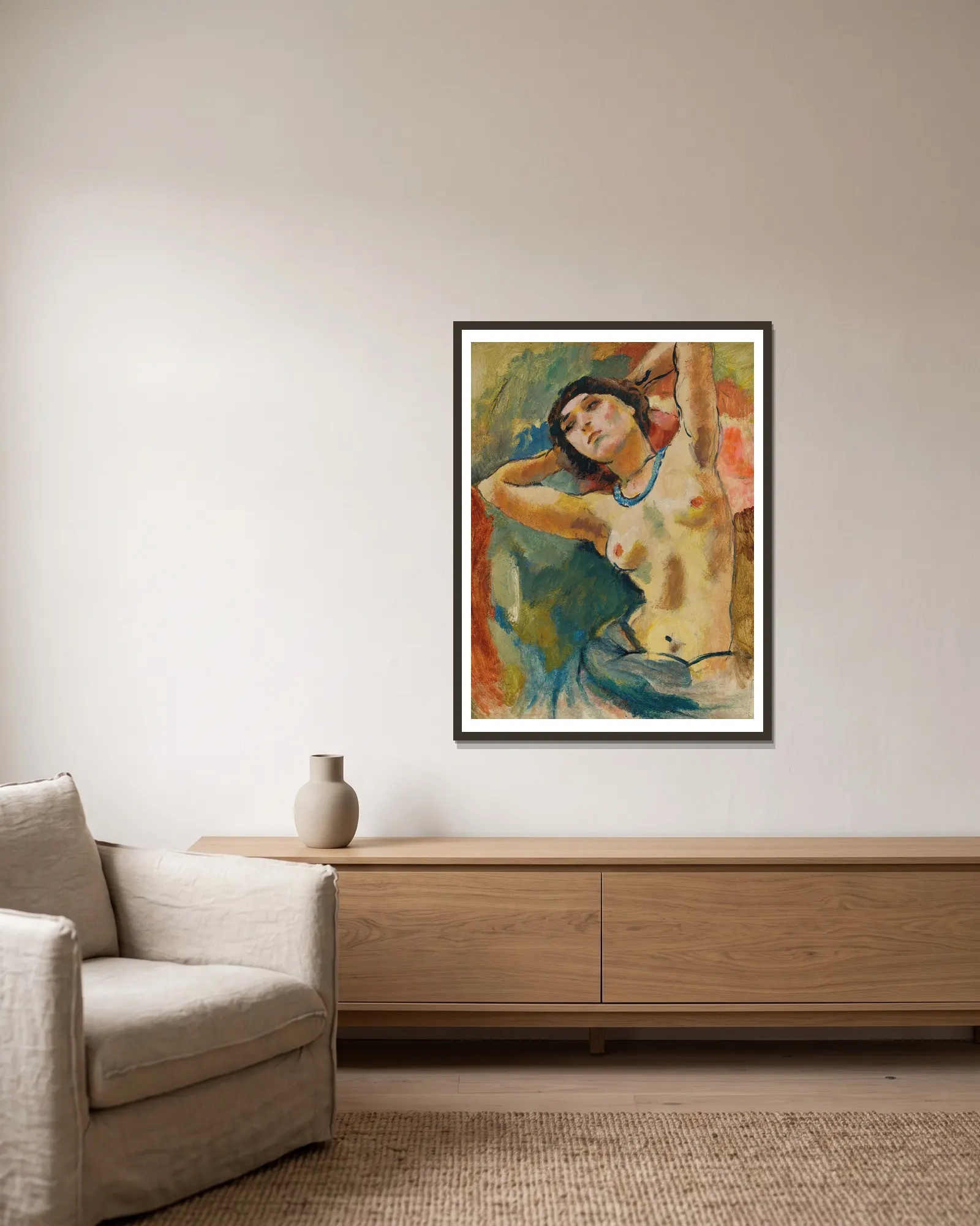 Brune Au Collier Bleu av Jules Pascin inramad på en vägg