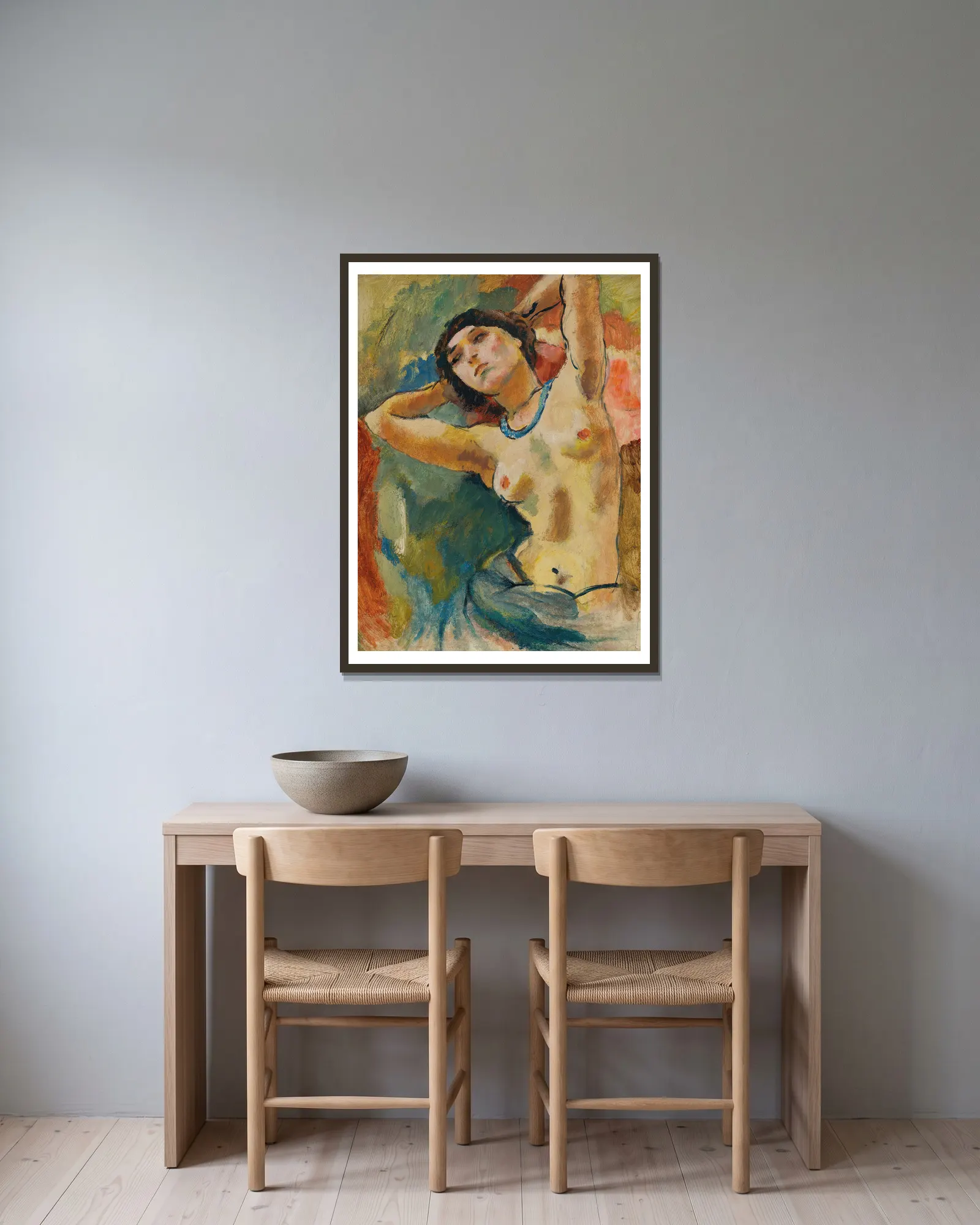 Brune Au Collier Bleu av Jules Pascin inramad på en vägg
