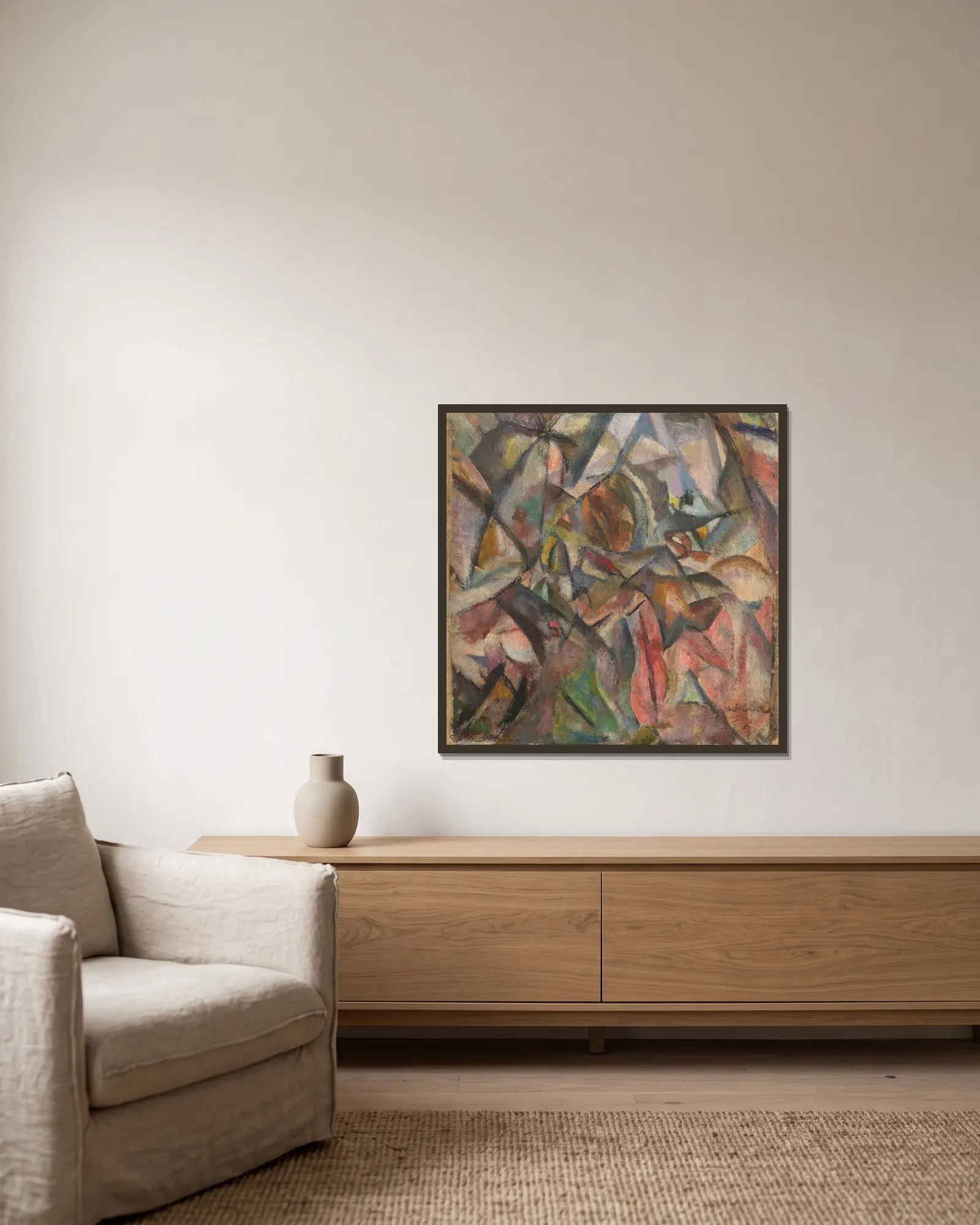 Étude cubiste av Jules Pascin inramad på en vägg