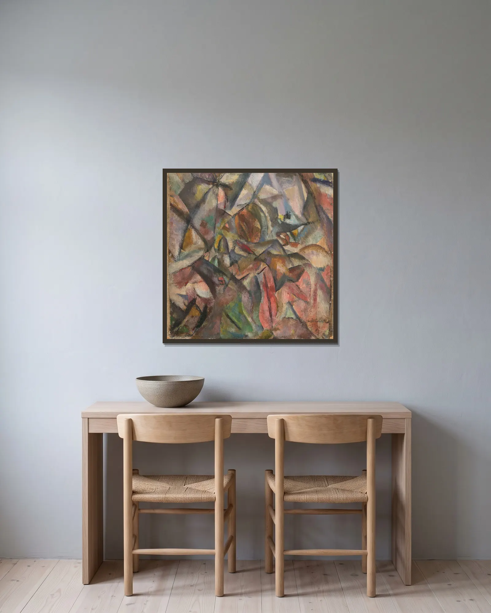 Étude cubiste av Jules Pascin inramad på en vägg