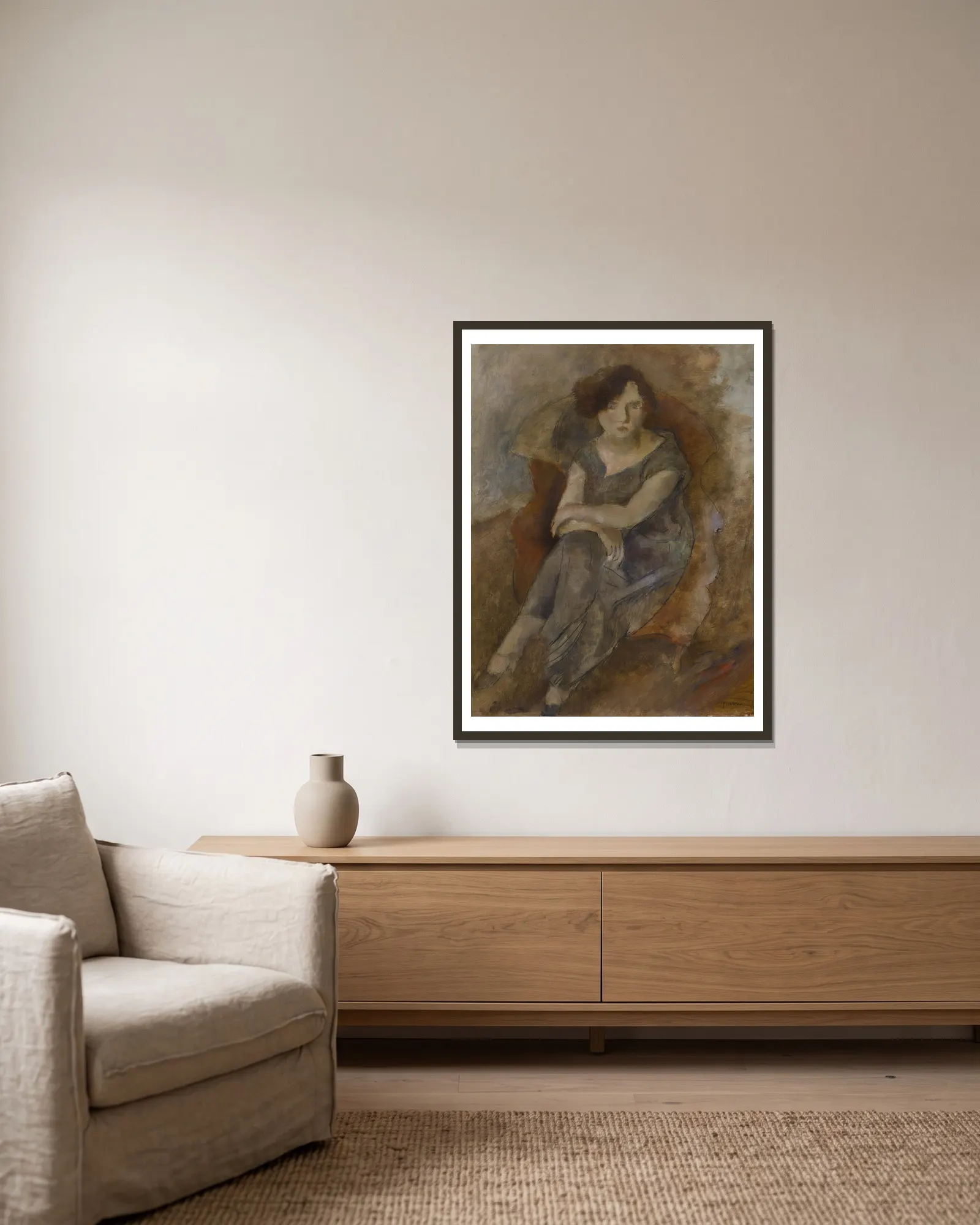 Gaby av Jules Pascin inramad på en vägg