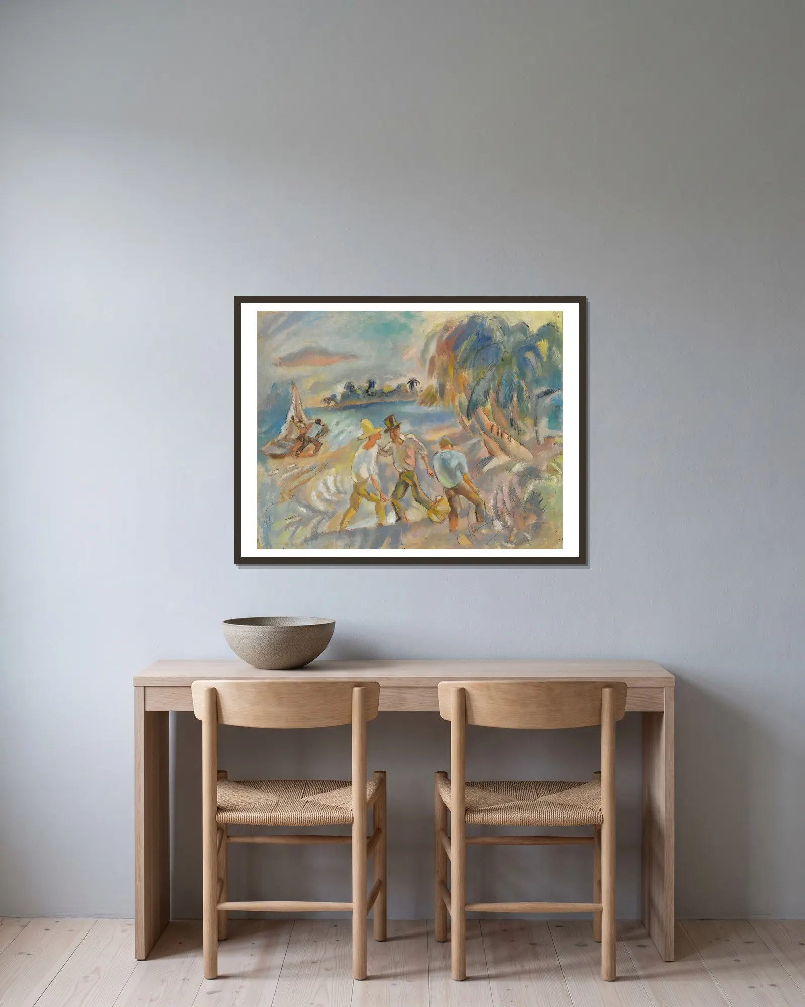 Les brigands av Jules Pascin inramad på en vägg