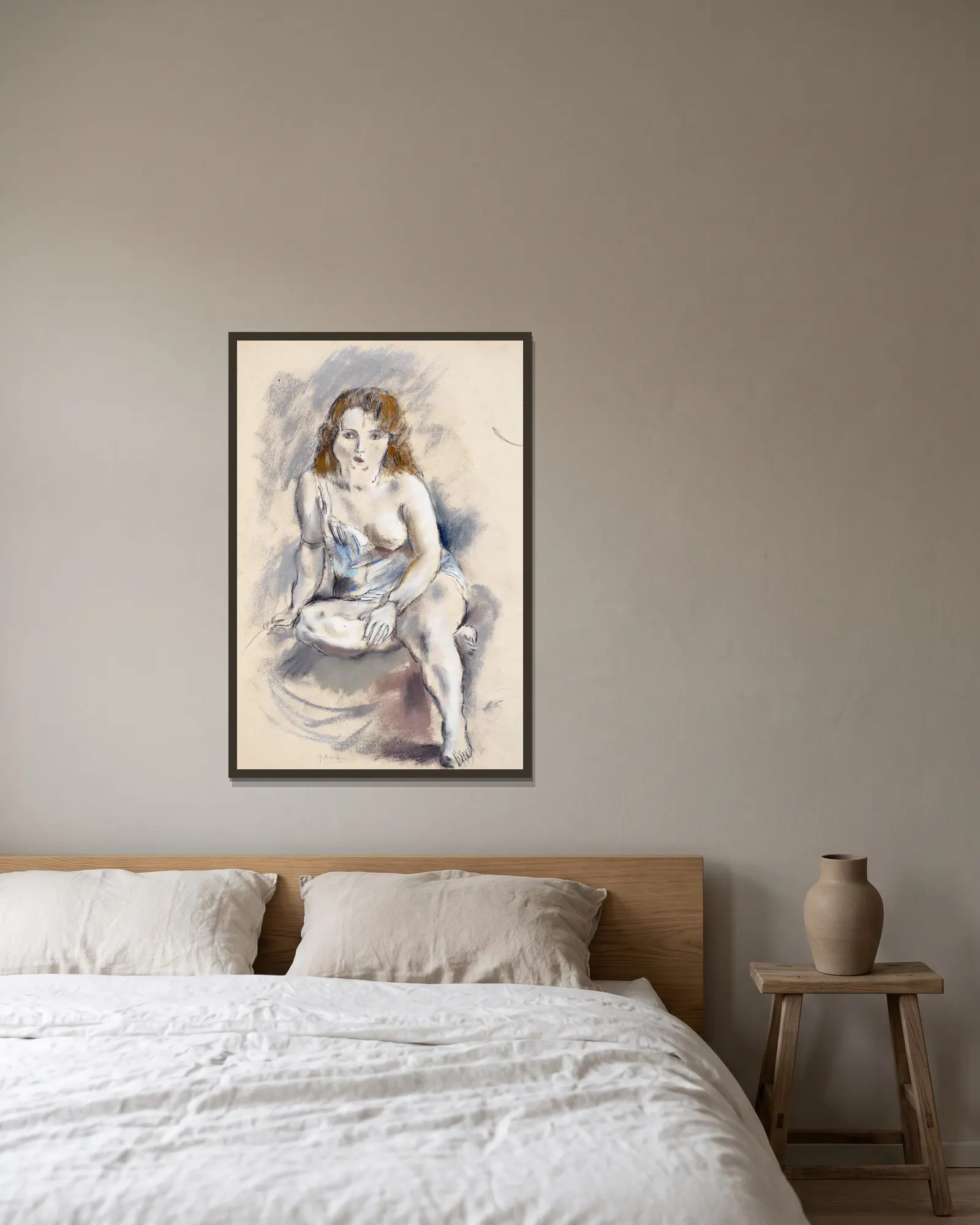 Nude av Jules Pascin inramad på en vägg