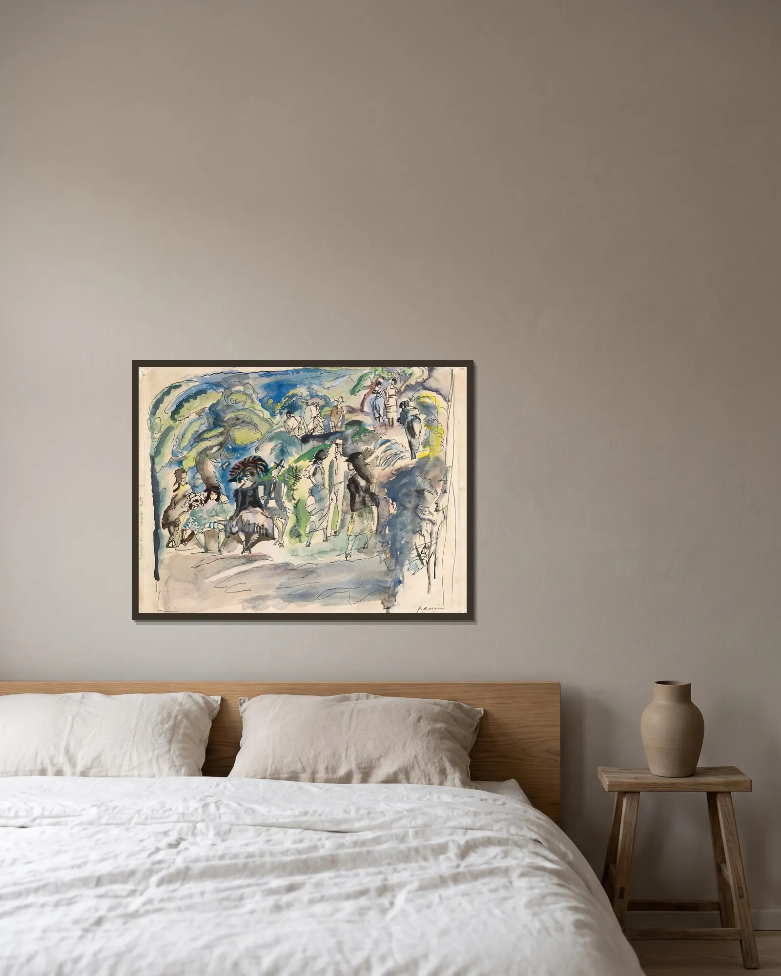 Parc à la Havanne av Jules Pascin inramad på en vägg