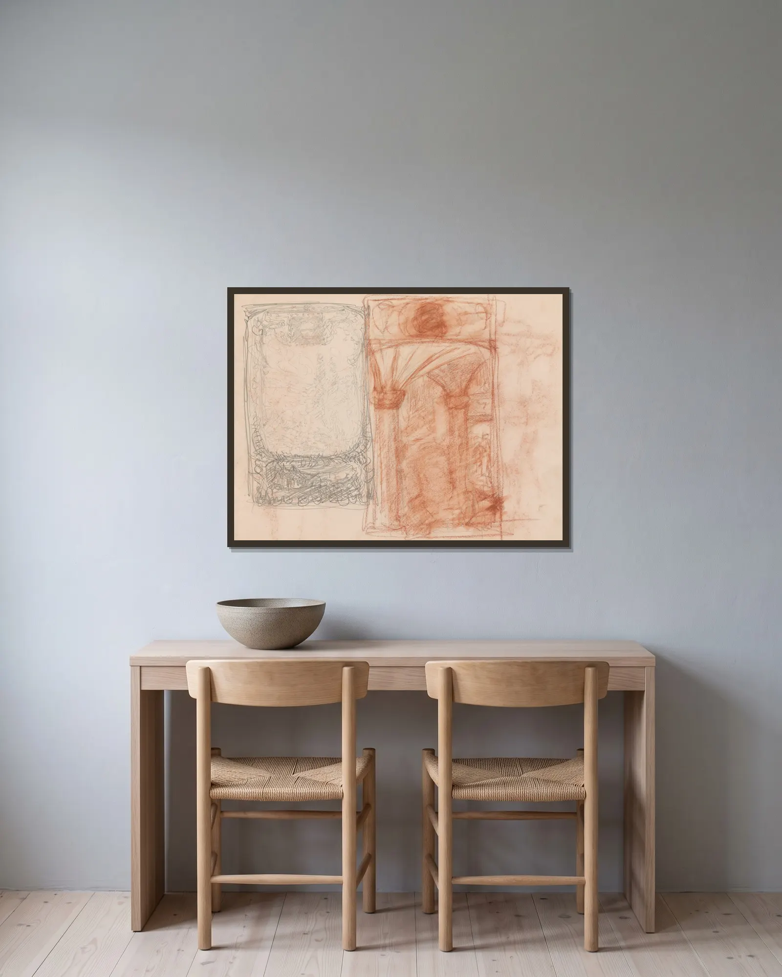 Two Designs av Jules Schmalzigaug inramad på en vägg