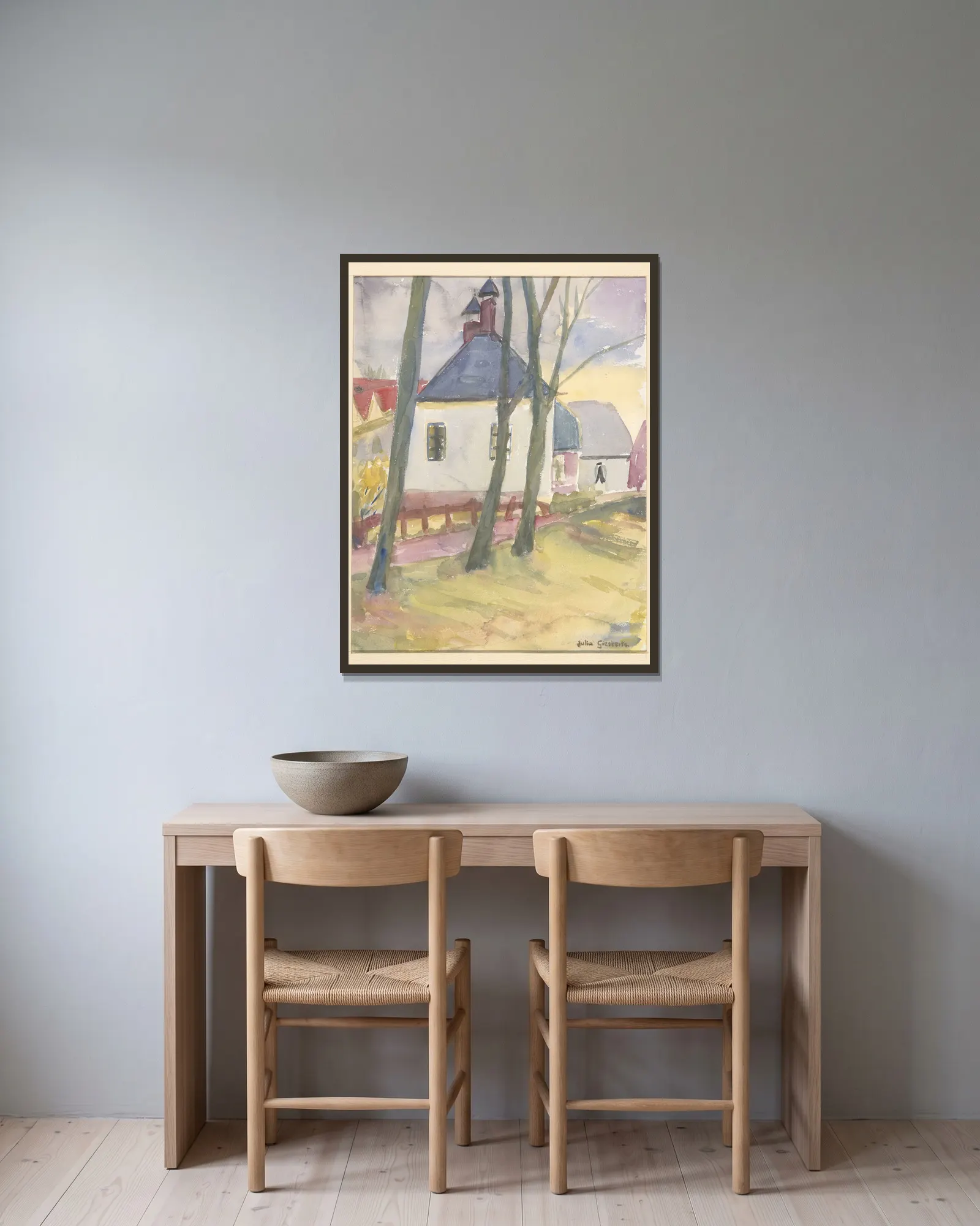 Landscape (20th century) av Julia Giesberts inramad på en vägg