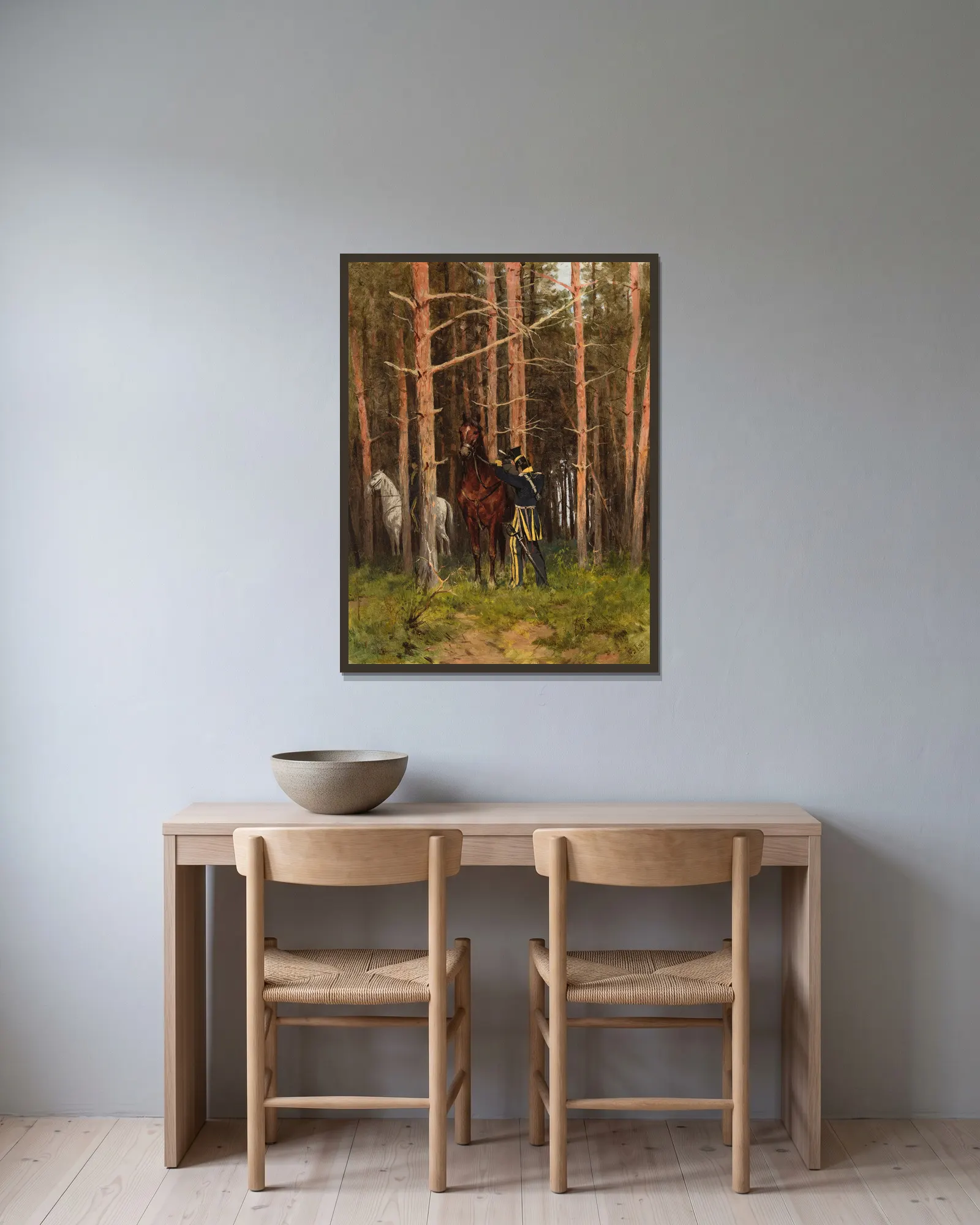 In the forest (Uhlans’ post) av Julian Falat inramad på en vägg