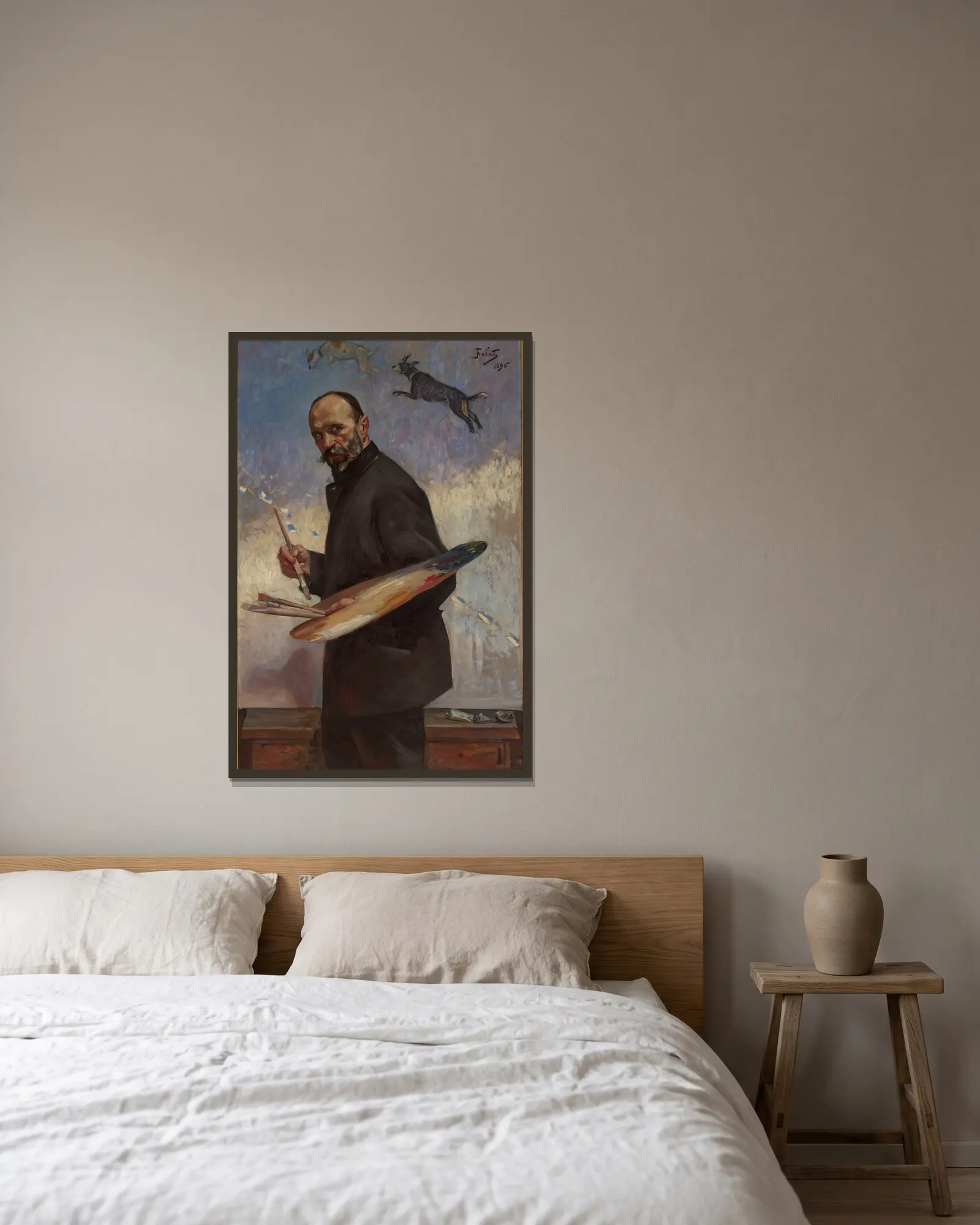 Self-portrait av Julian Falat inramad på en vägg