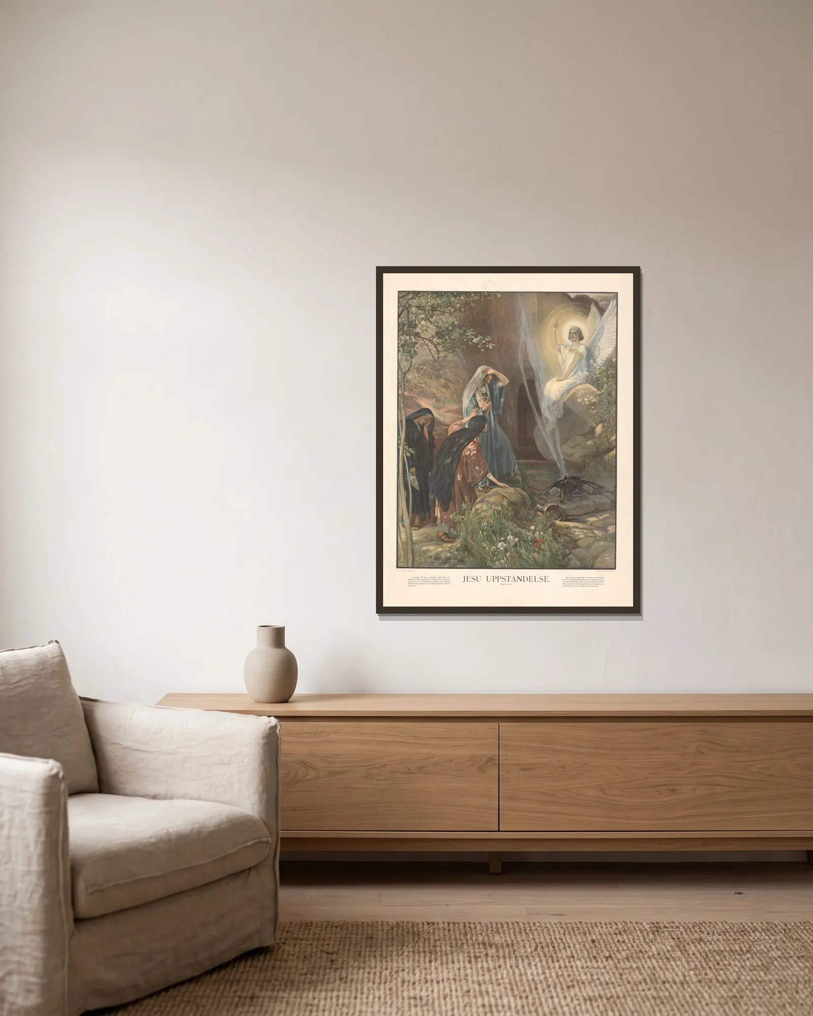 Jesu uppståndelse av Julius Kronberg inramad på en vägg
