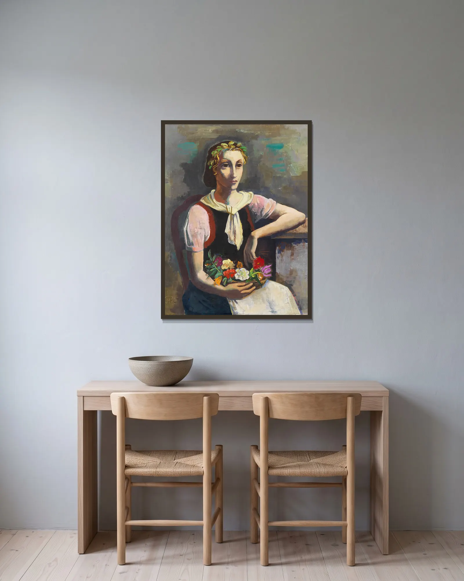 Blumenmädchen (Flower Girl) av Karl Hofer inramad på en vägg