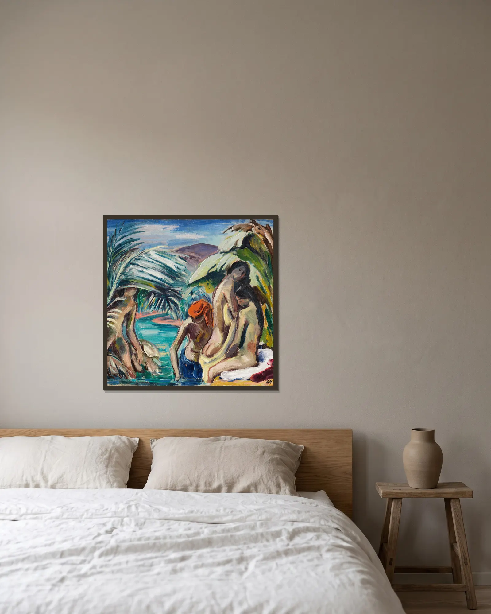 Tropical Bath av Karl Hofer inramad på en vägg