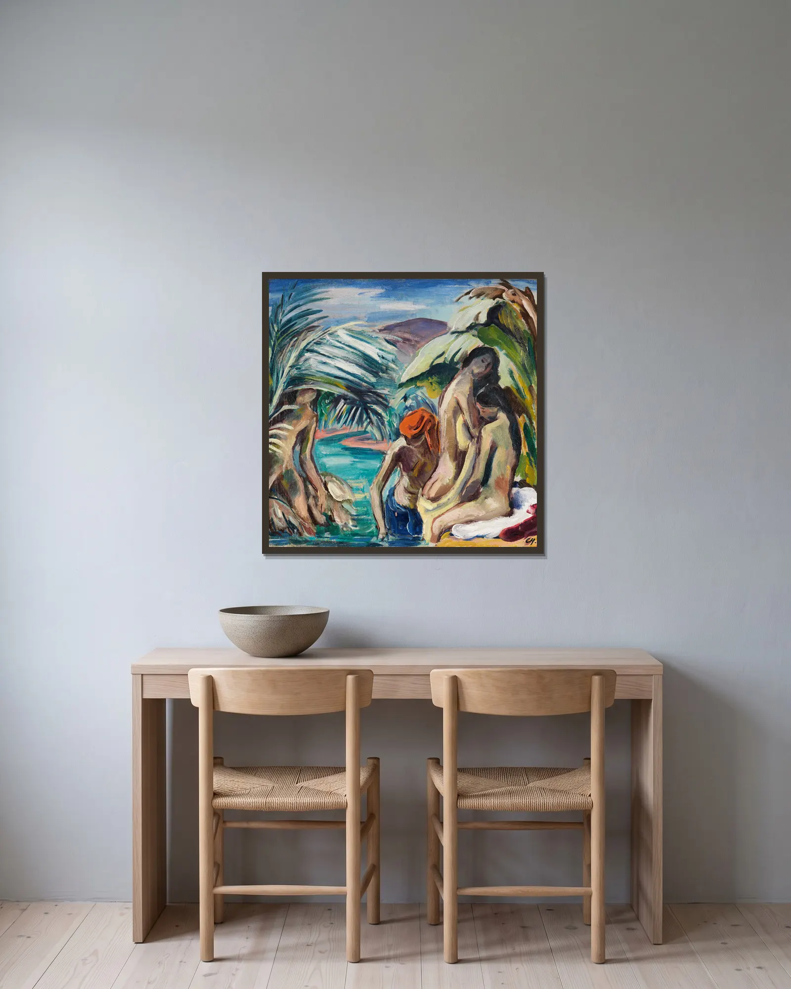 Tropical Bath av Karl Hofer inramad på en vägg