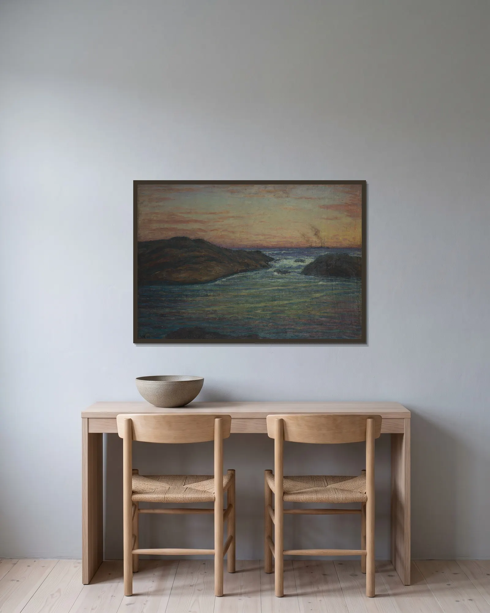 Bränningen av Karl Nordström inramad på en vägg