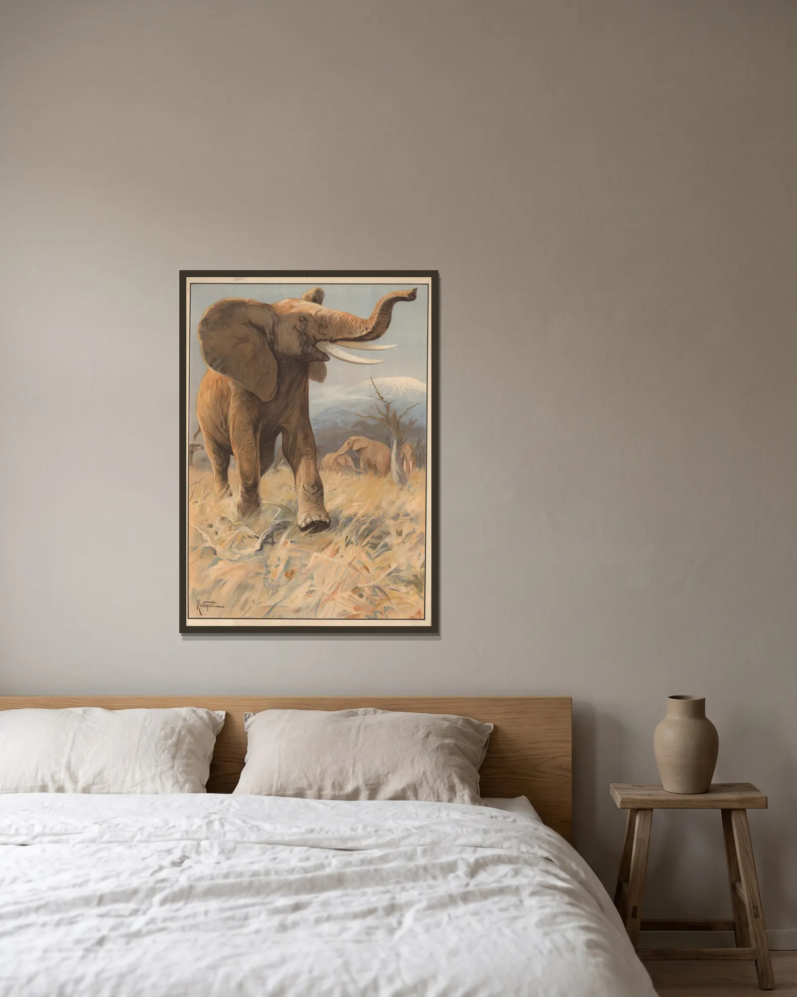 Elefant av Karl Wagner inramad på en vägg