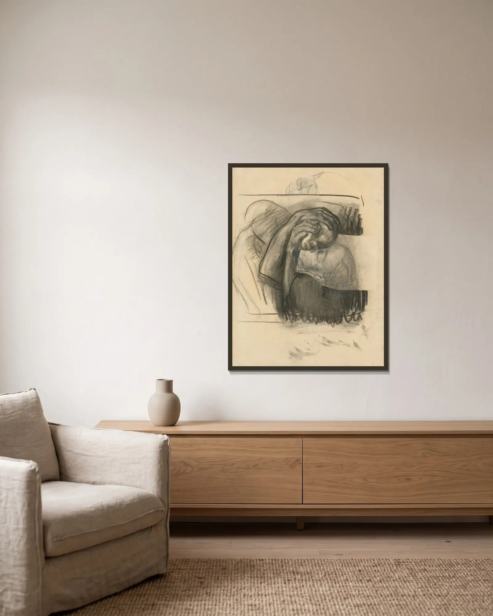 Abschied av Käthe Kollwitz inramad på en vägg