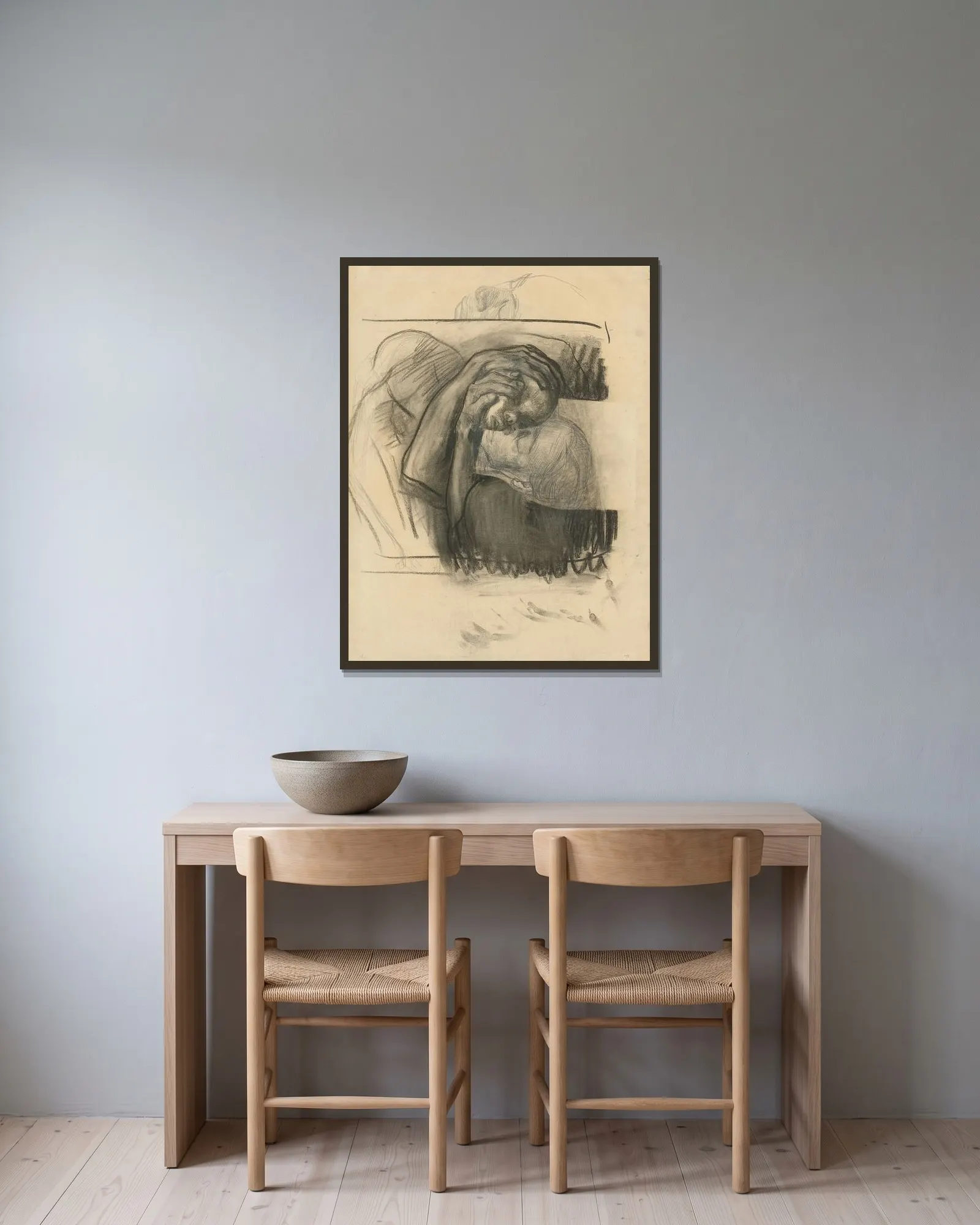 Abschied av Käthe Kollwitz inramad på en vägg